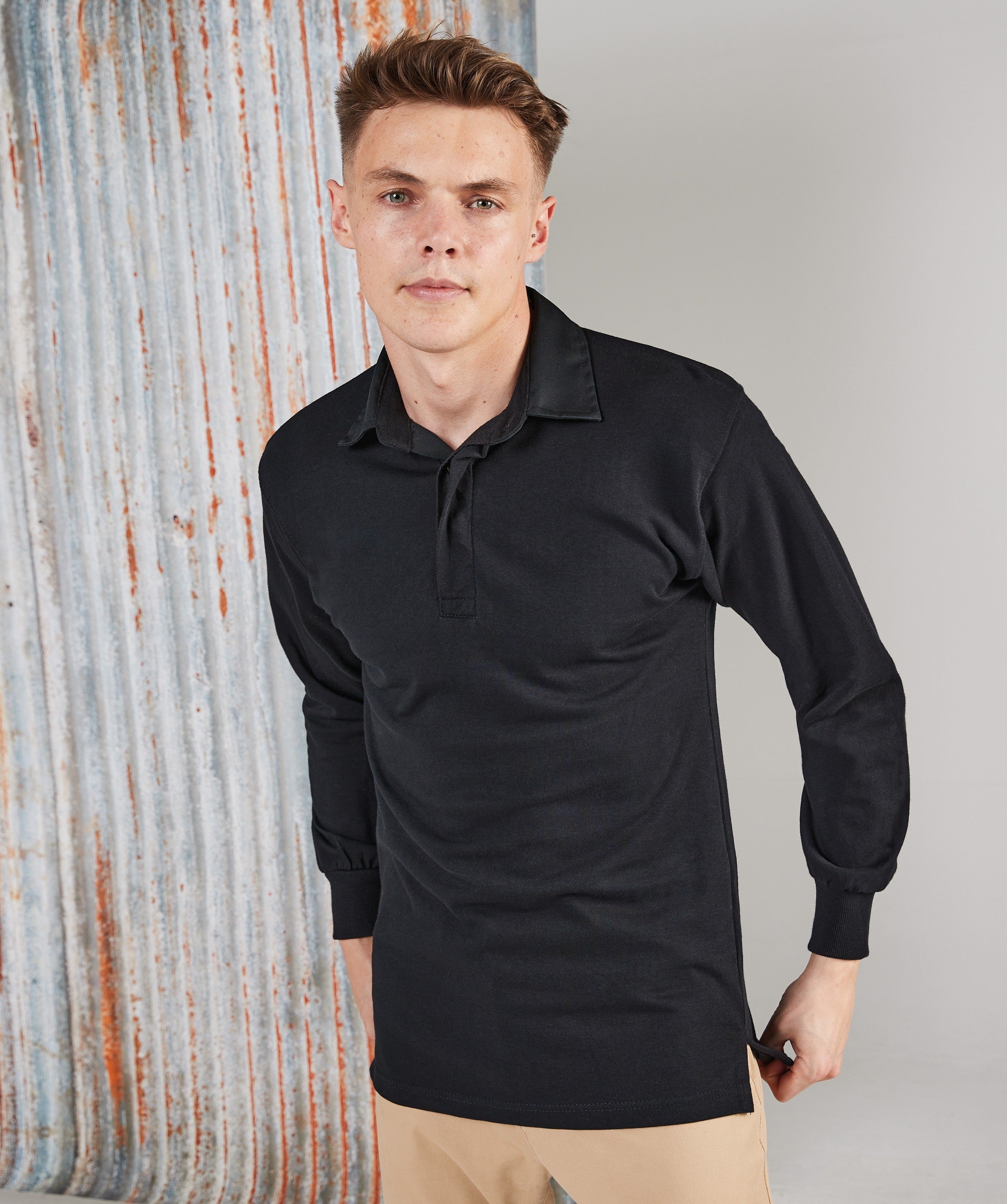 Long Sleeve Classic Rugby Shirt | BLACK/WHITE