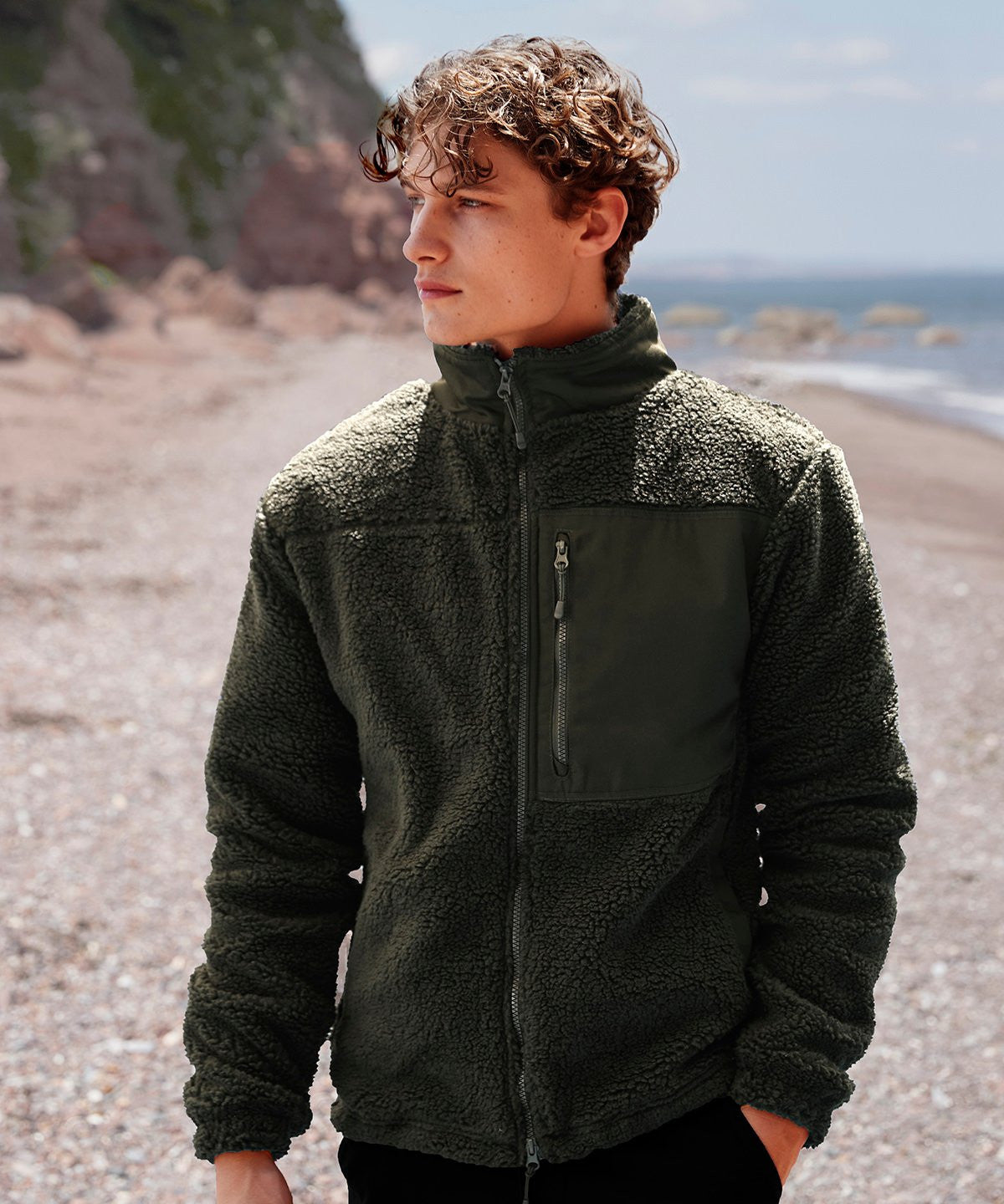 Recycled sherpa fleece | DARK OLIVE