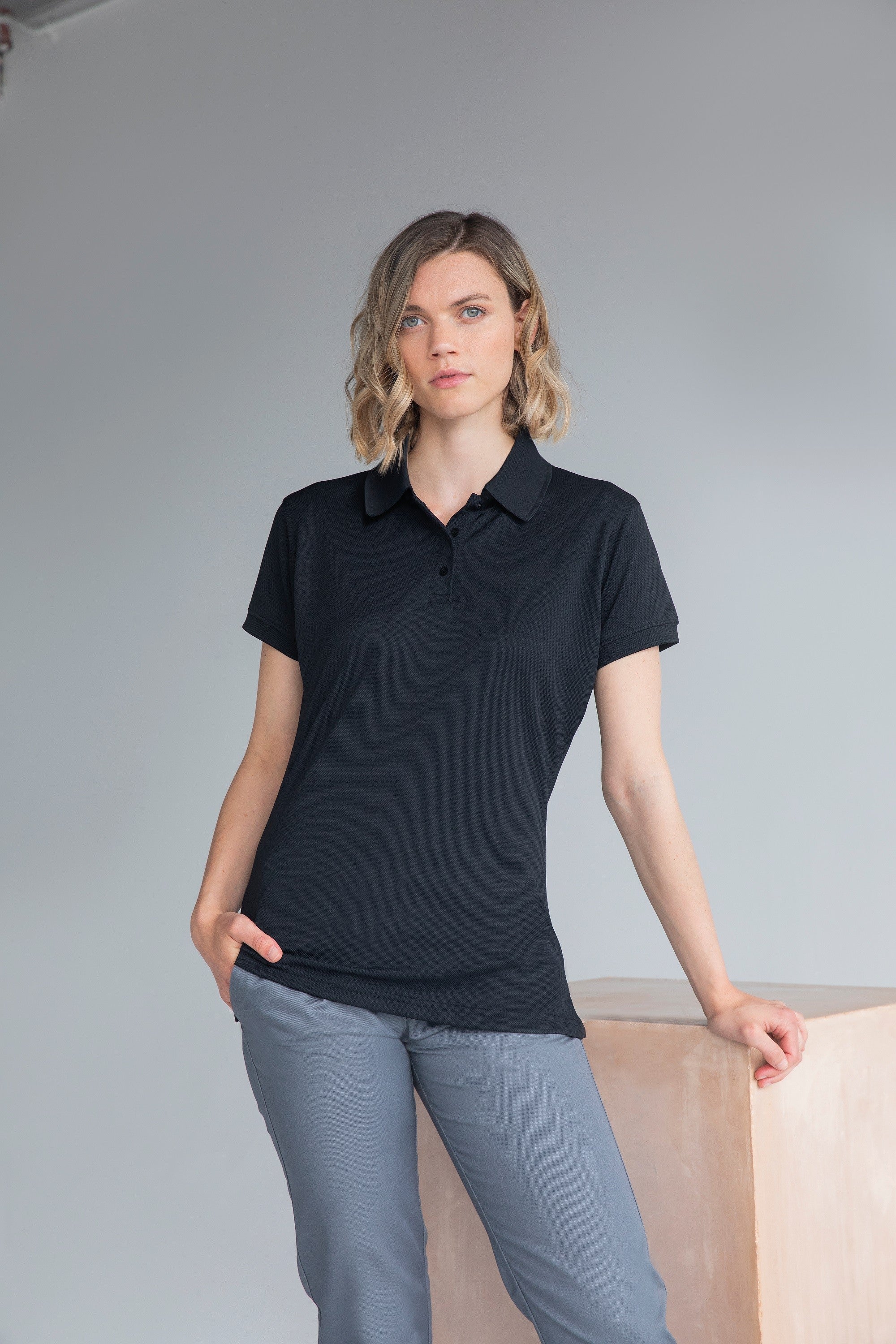 Recycled Polyester Pique Polo Shirt | BLACK