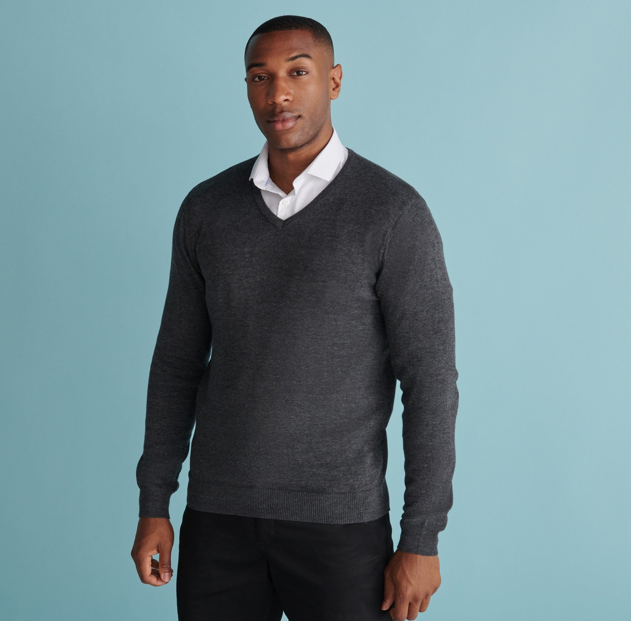 Mens Lightweight V-Neck Jumper | GREY MARL
