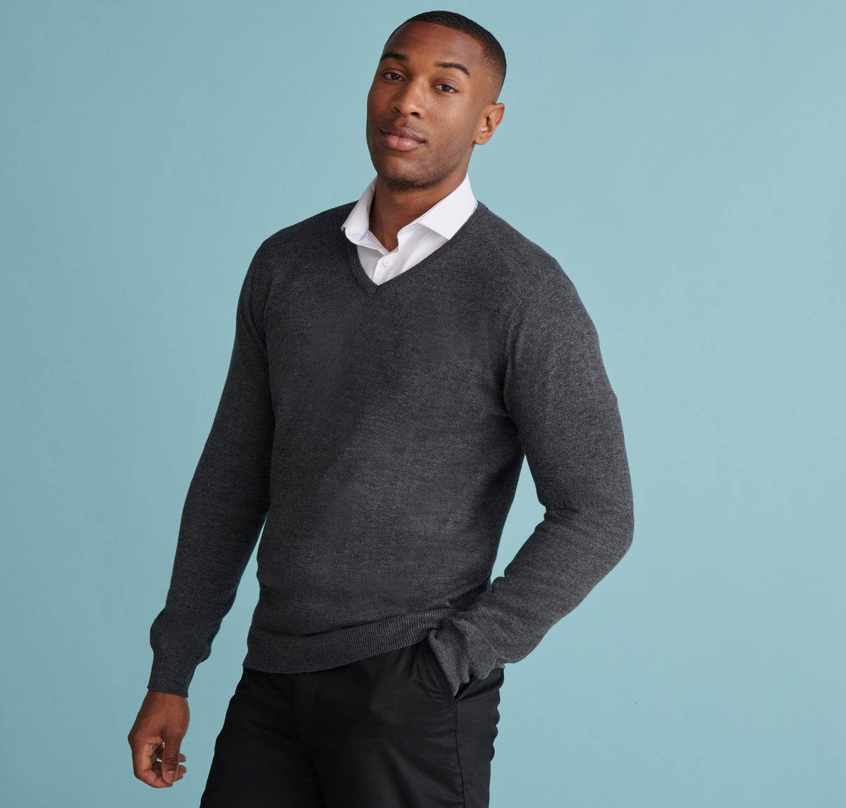 Mens Lightweight V-Neck Jumper | GREY MARL