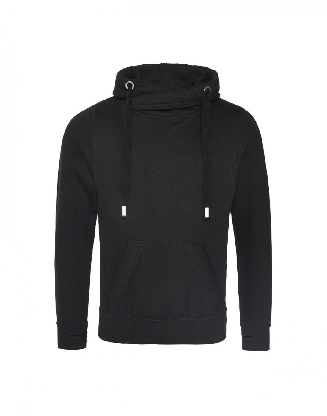 Cross Neck Hoodie | JET BLACK