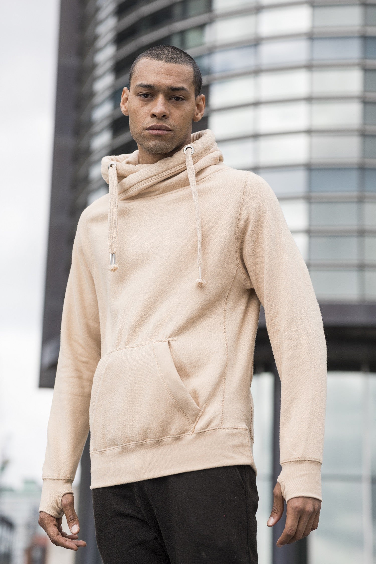 Cross Neck Hoodie | CHARCOAL