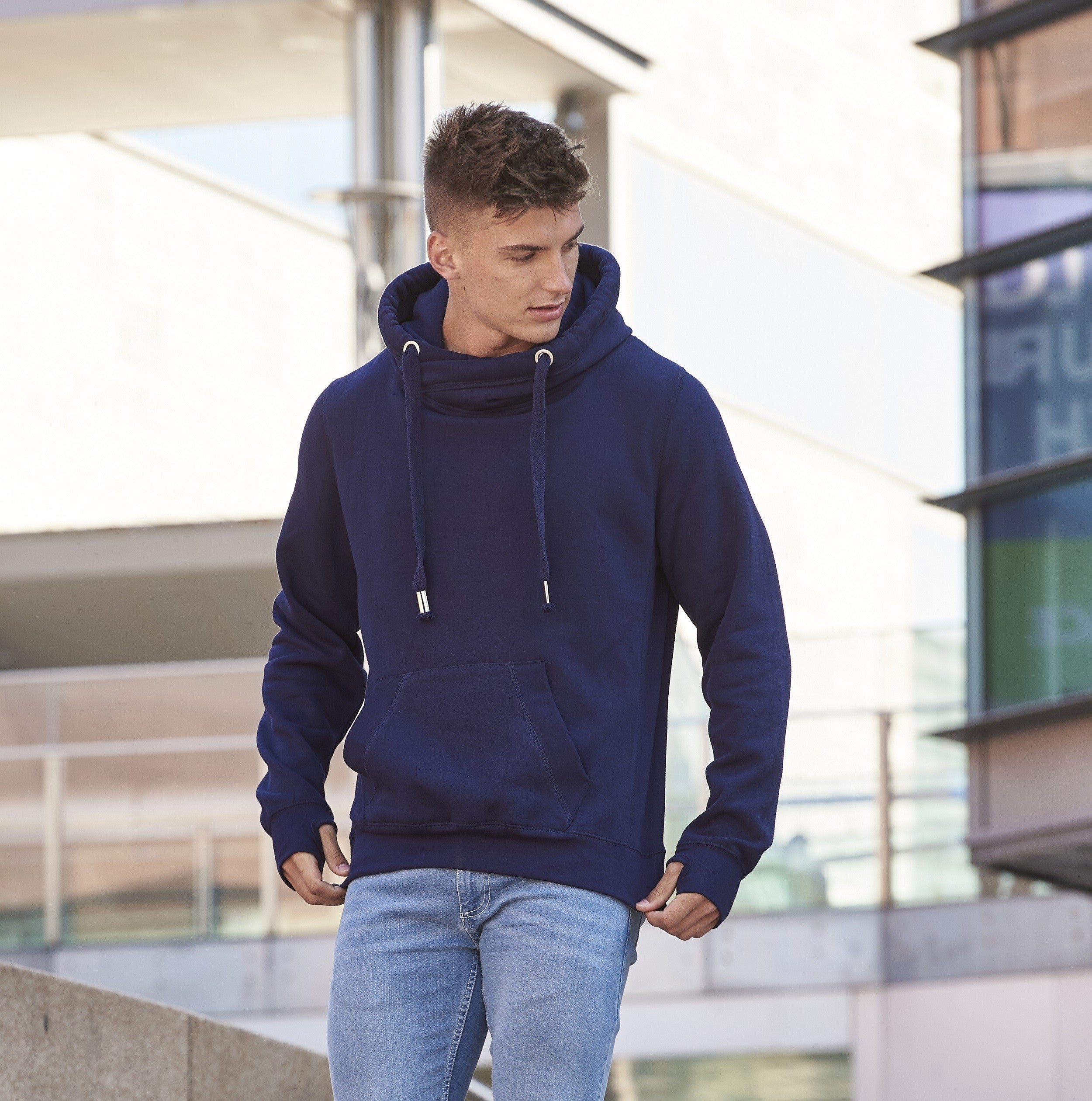 Cross Neck Hoodie | CHARCOAL