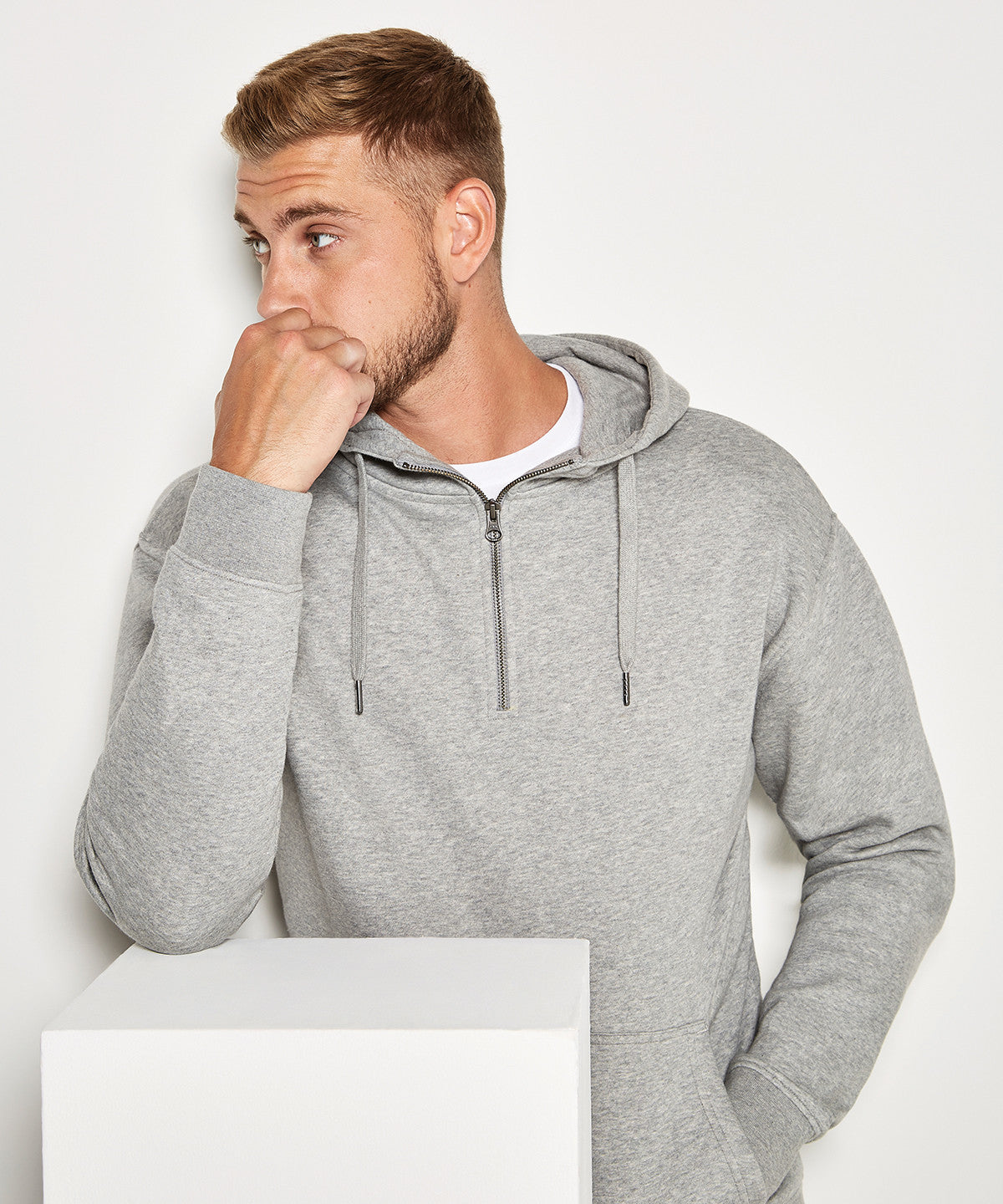 Regular Fit Quarter Zip Hoodie | HEATHER GREY