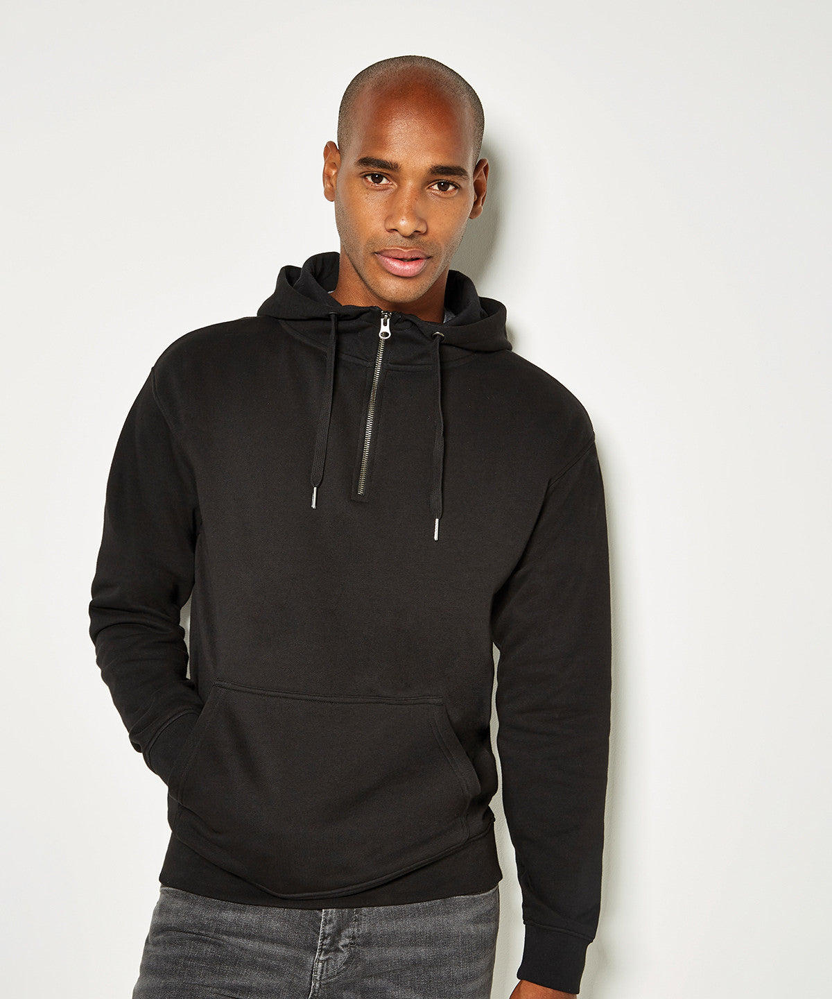 Regular Fit Quarter Zip Hoodie | BLACK