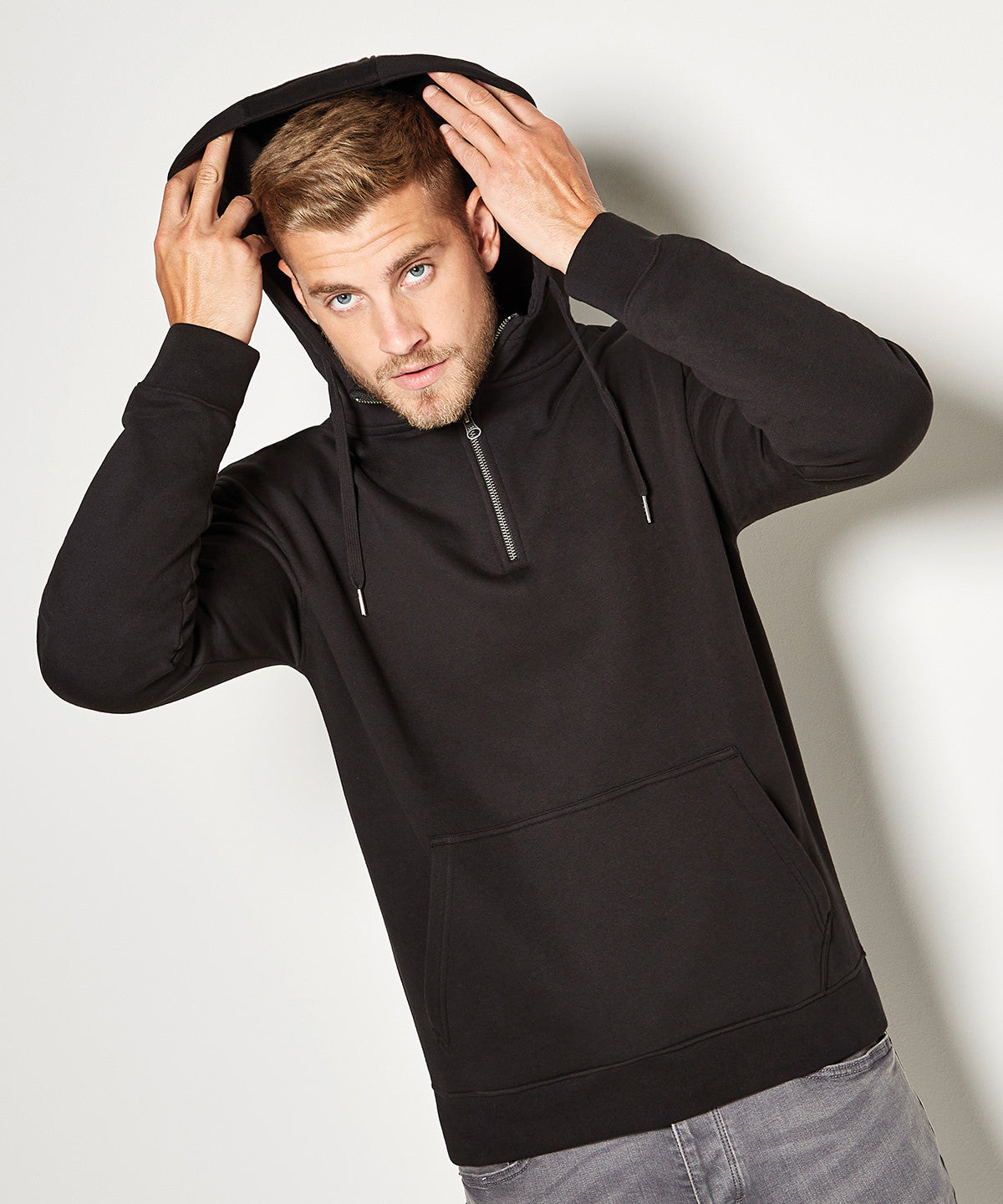 Regular Fit Quarter Zip Hoodie | BLACK