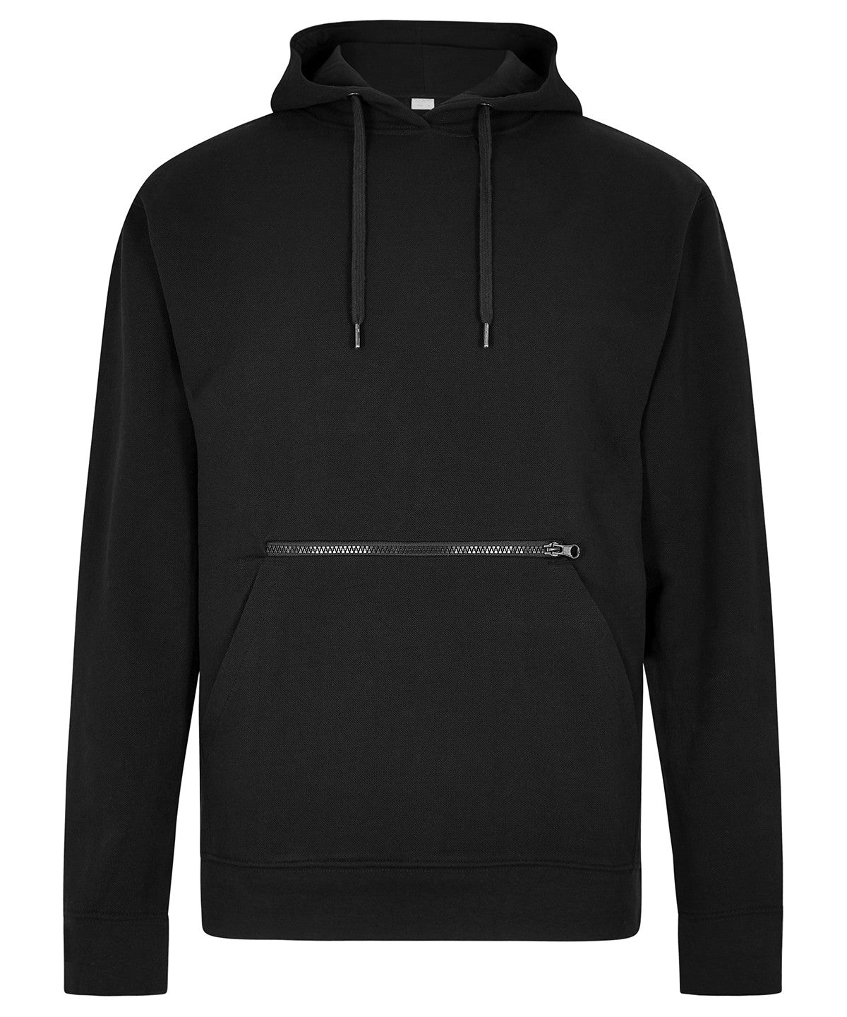 Regular Fit Pique Hoodie With Zipped Pocket | BLACK