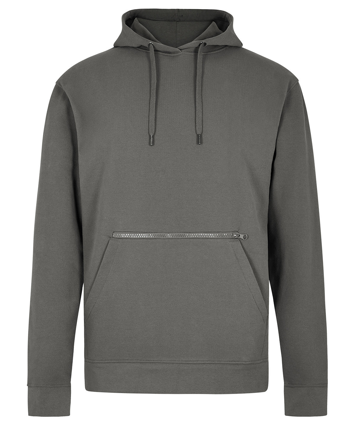 Regular Fit Pique Hoodie With Zipped Pocket | DARK GREY