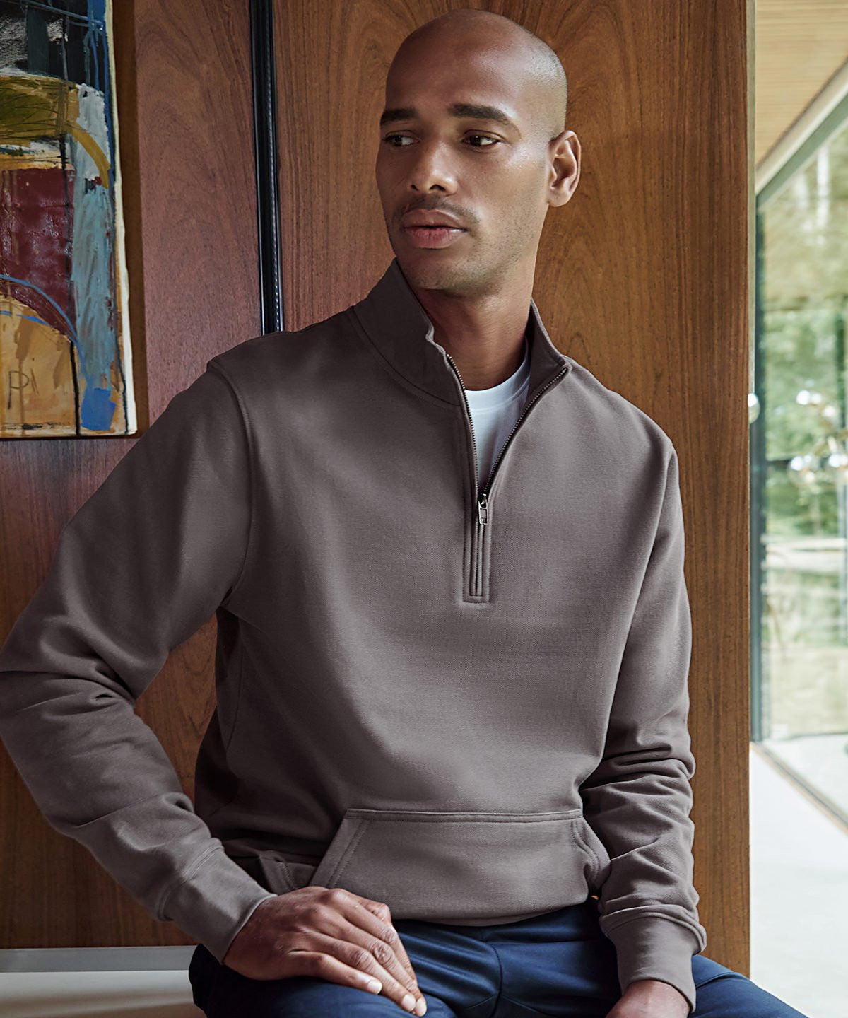 Regular Fit Quarter Zip Pique Sweatshirt | DARK GREY