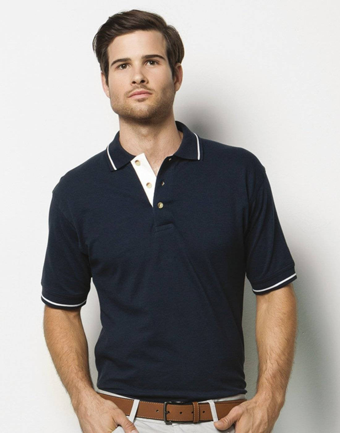St Mellion Contrast Tipped Polo Shirt | NAVY/LIGHT BLUE
