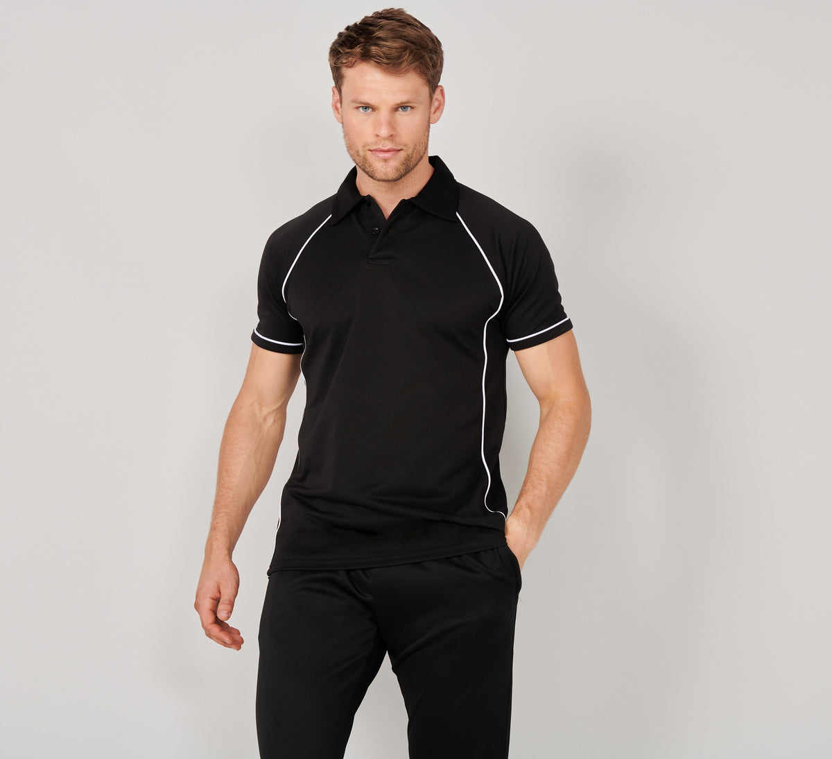 Performance Piped Polo | BLACK/AMBER/WHITE