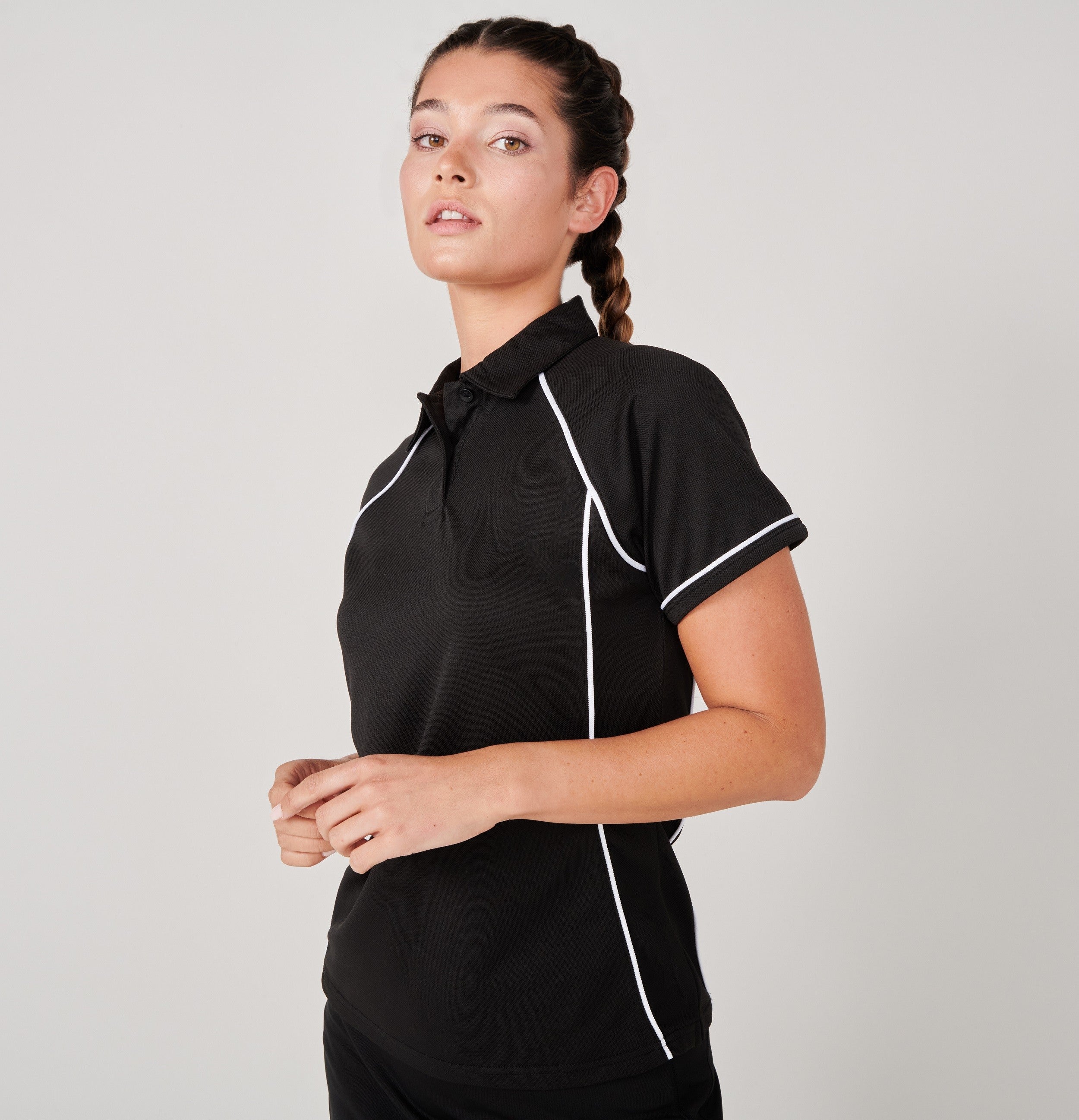 Ladies Performance Piped Polo | BLACK/RED