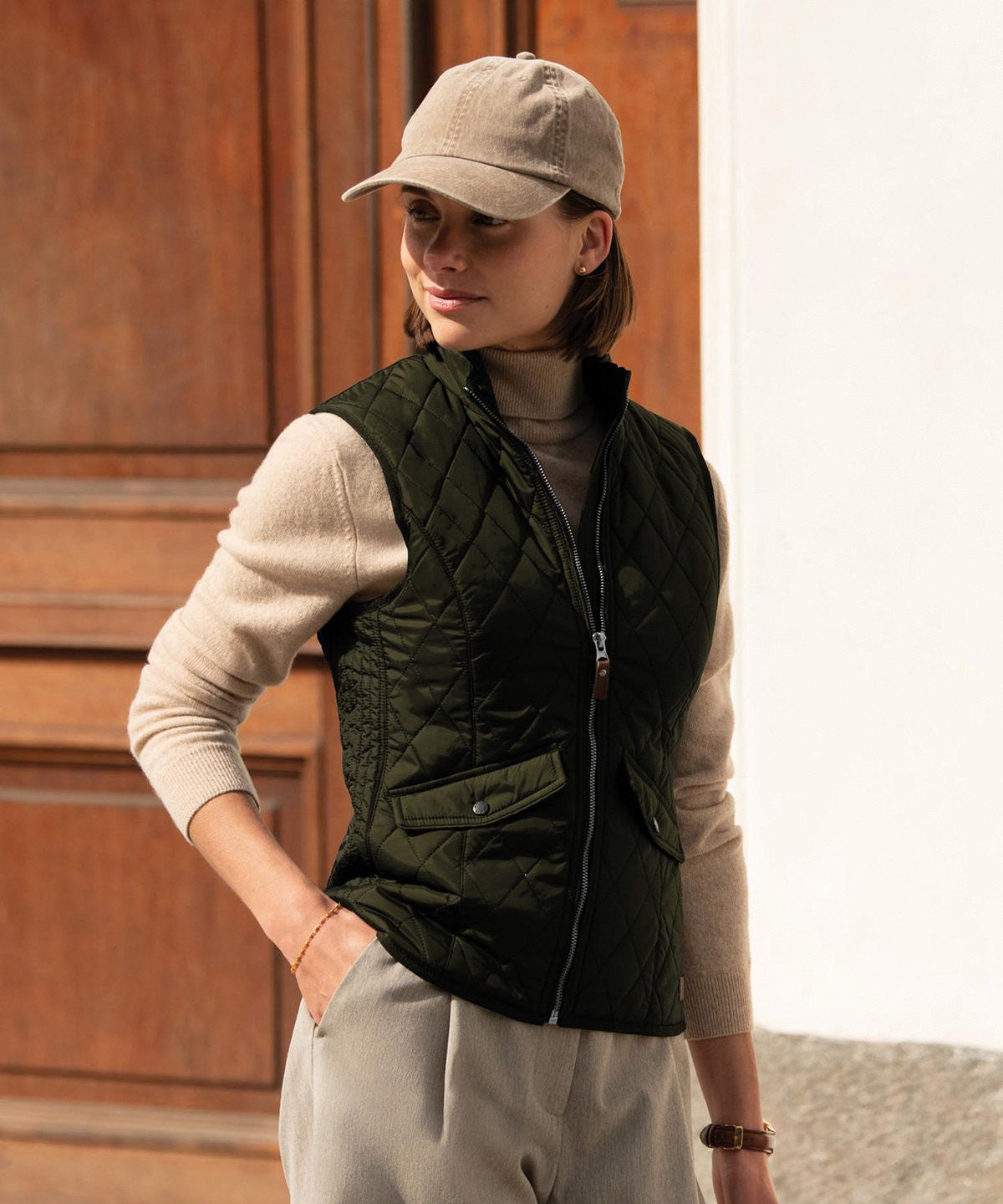 Ladies Camden diamond quilted gilet | OLIVE