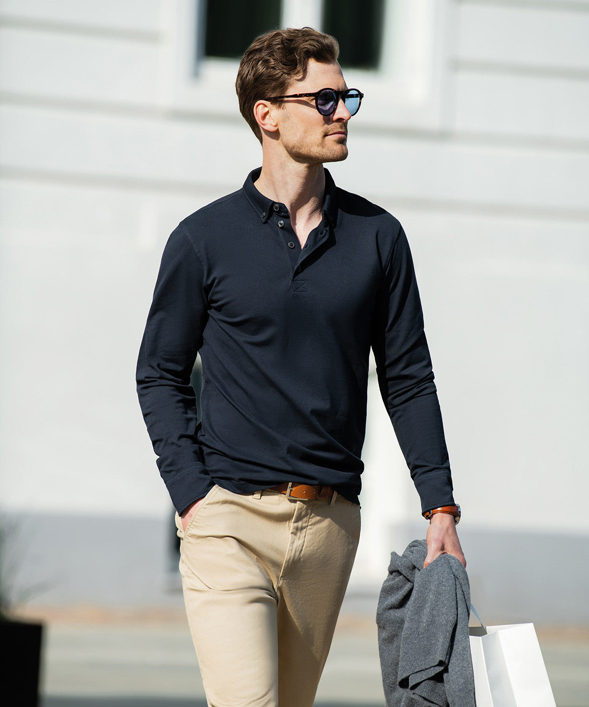 Carlington, Deluxe Long Sleeve Polo | CHARCOAL