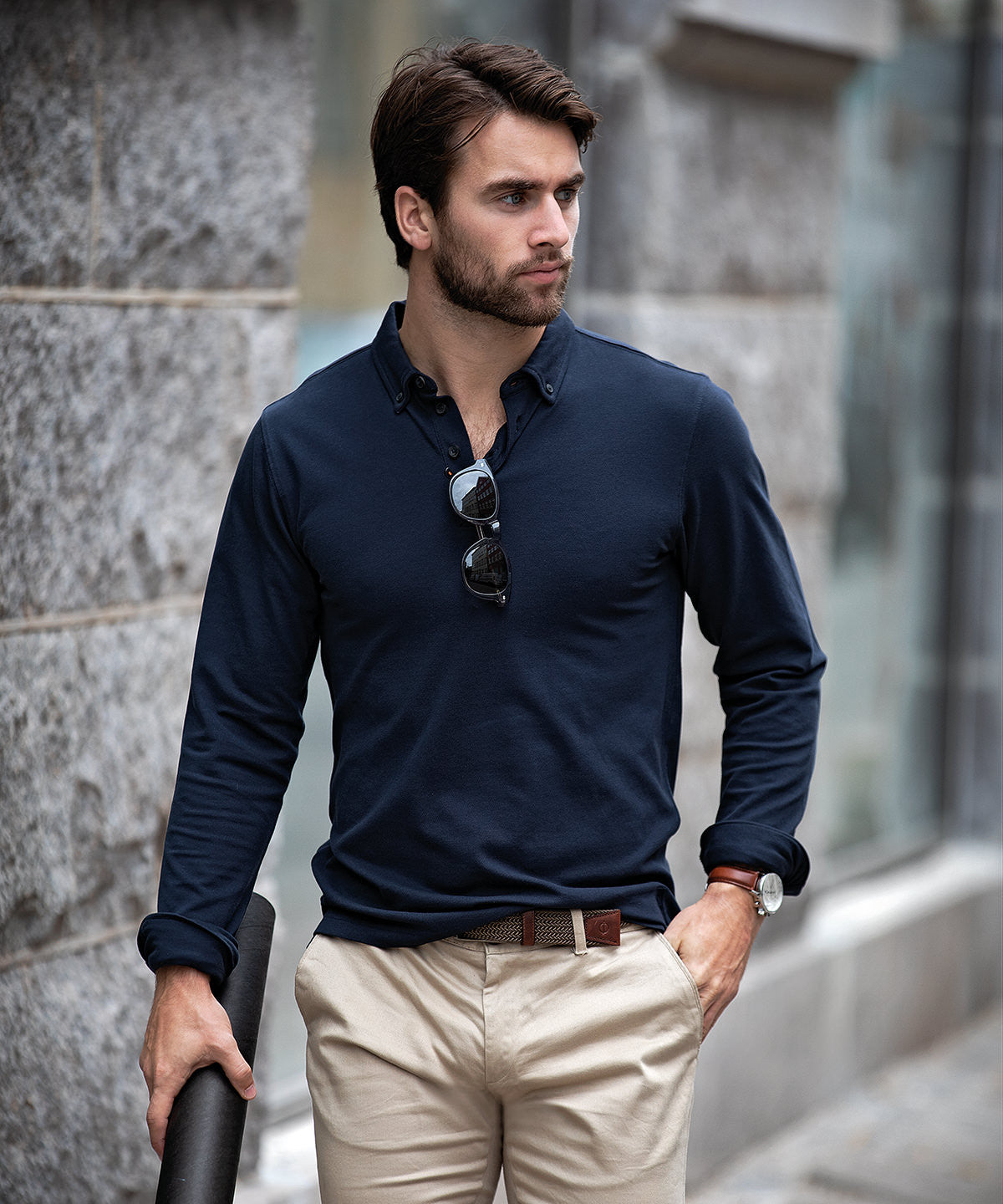 Carlington, Deluxe Long Sleeve Polo | BLACK