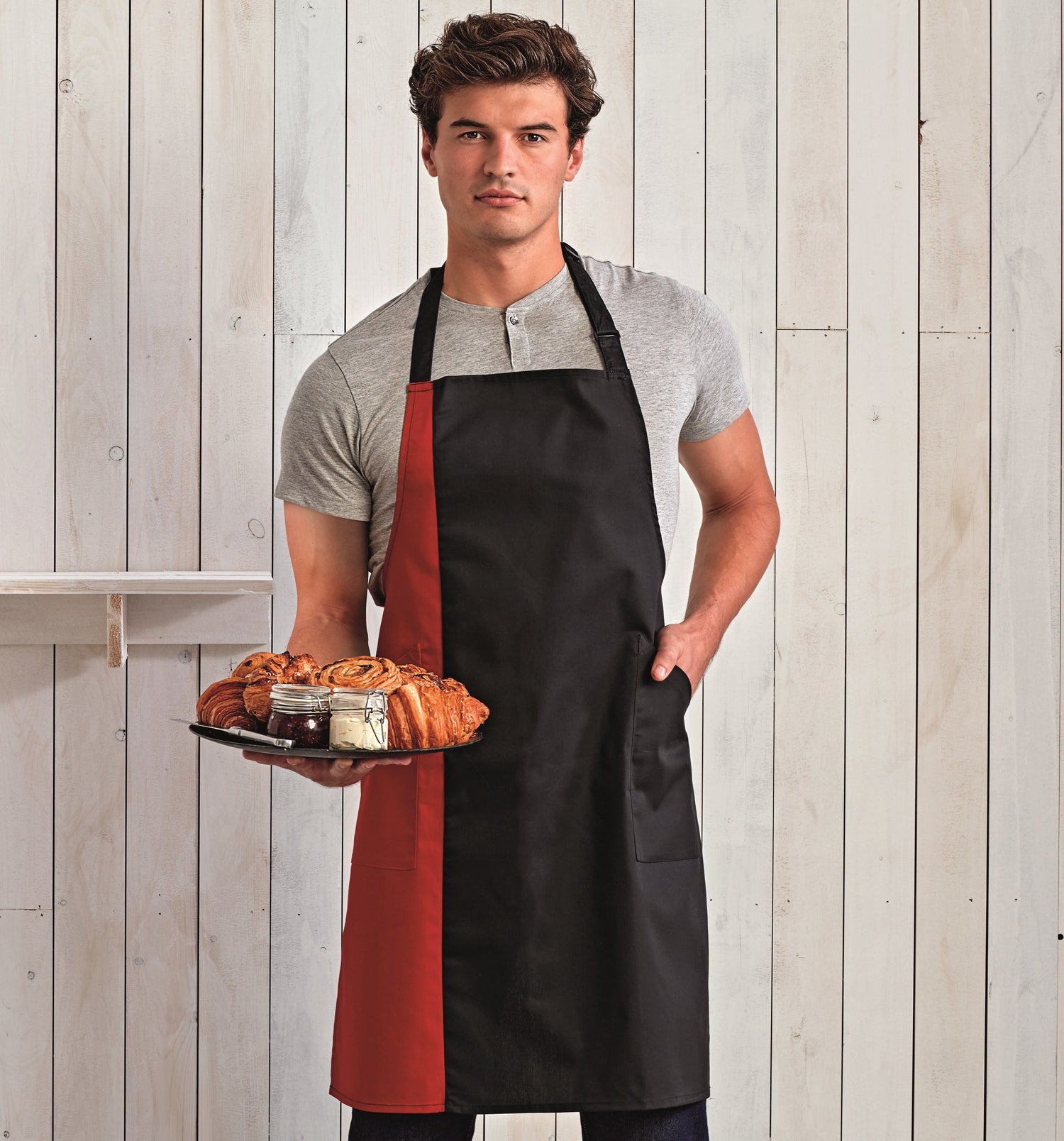 Contrast Bib Apron | BLACK/PURPLE