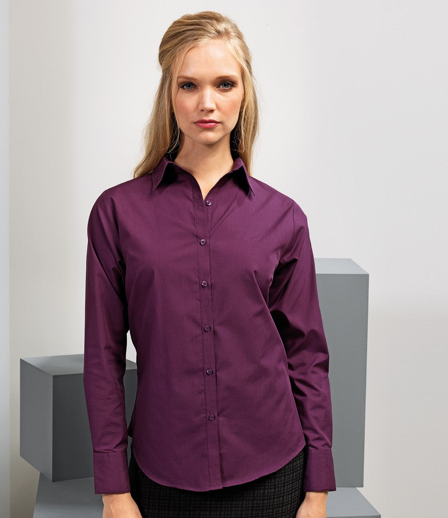 Ladies Poplin Long Sleeved Shirt | AUBERGINE
