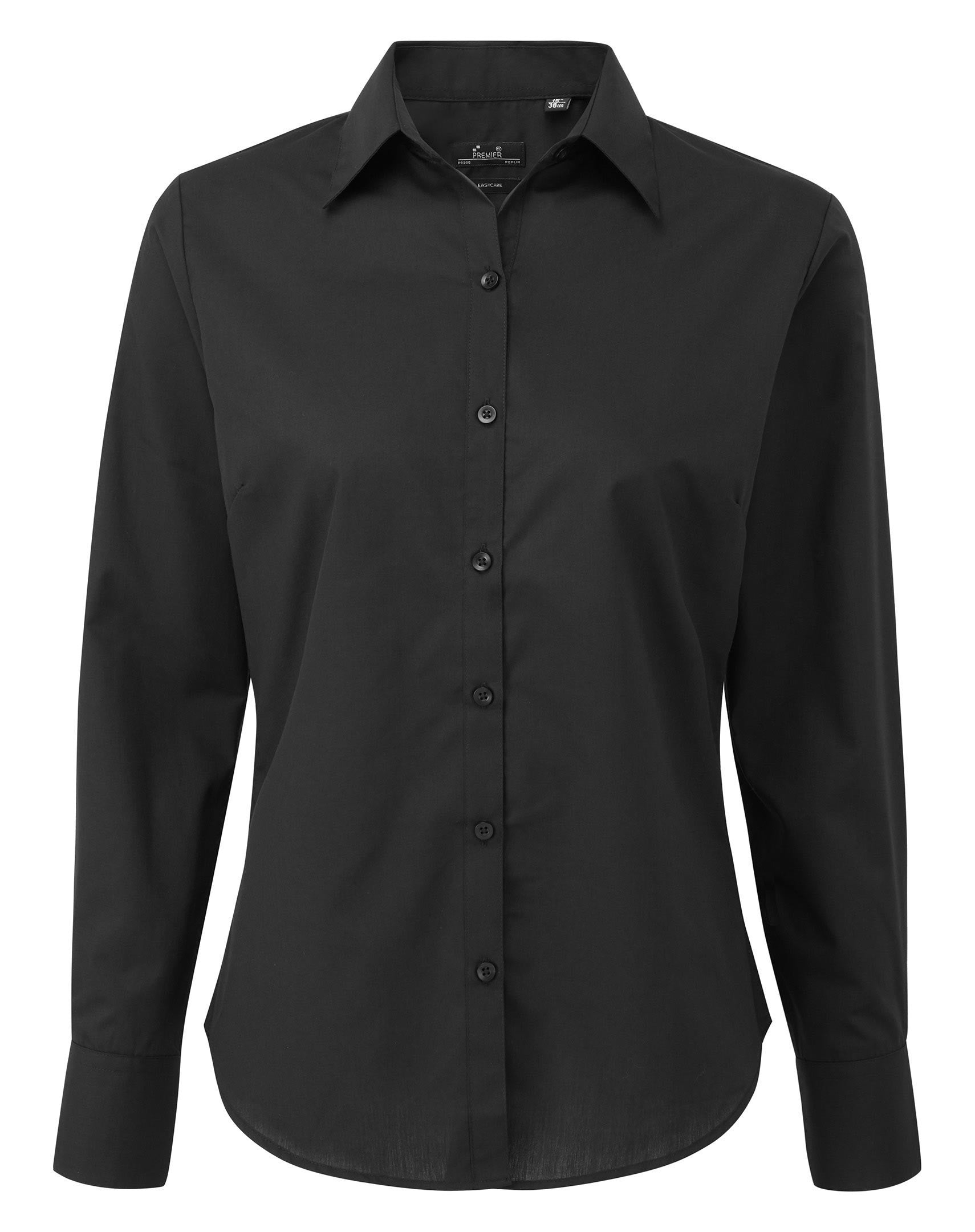 Ladies Poplin Long Sleeved Shirt | BLACK