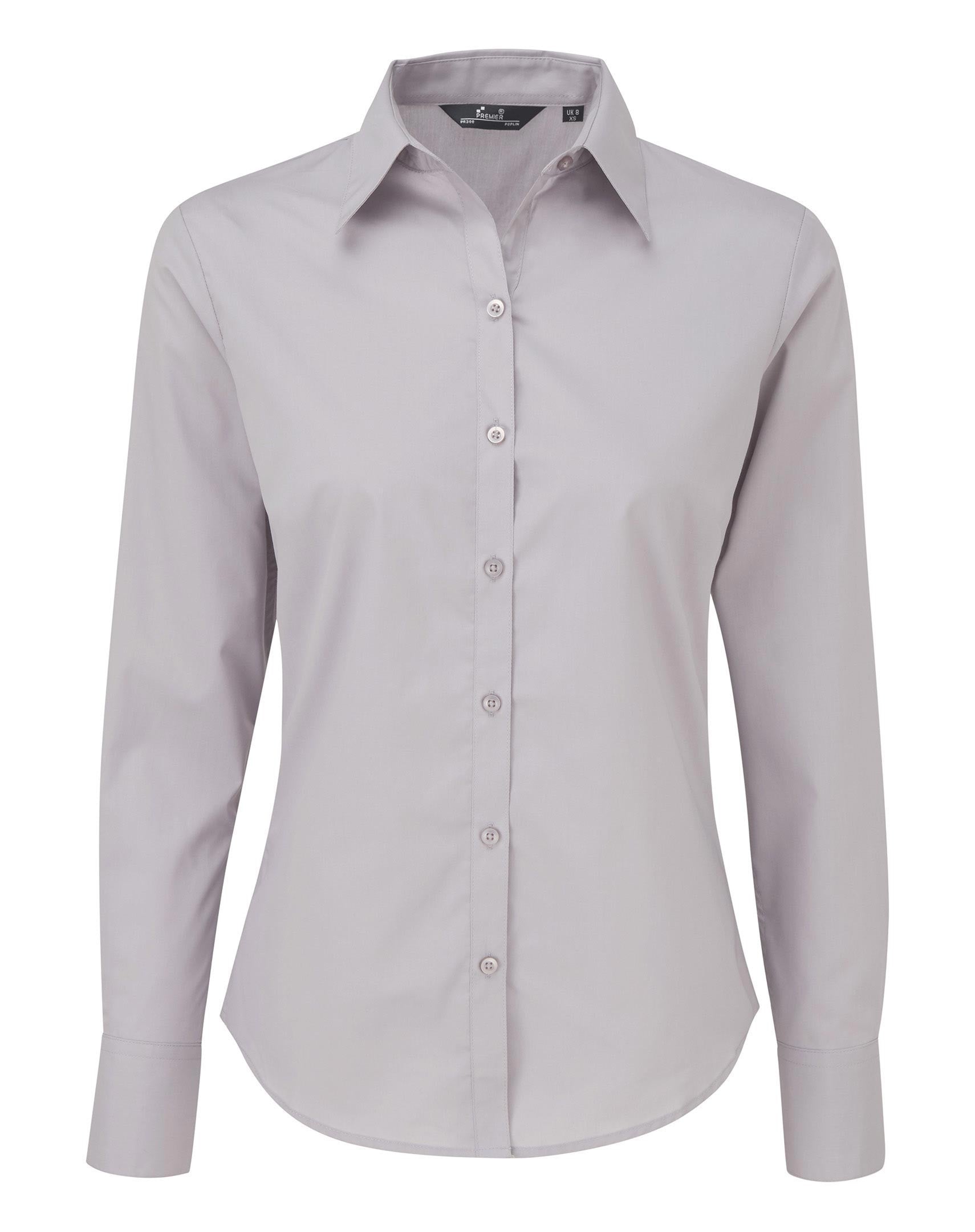 Ladies Poplin Long Sleeved Shirt | SILVER