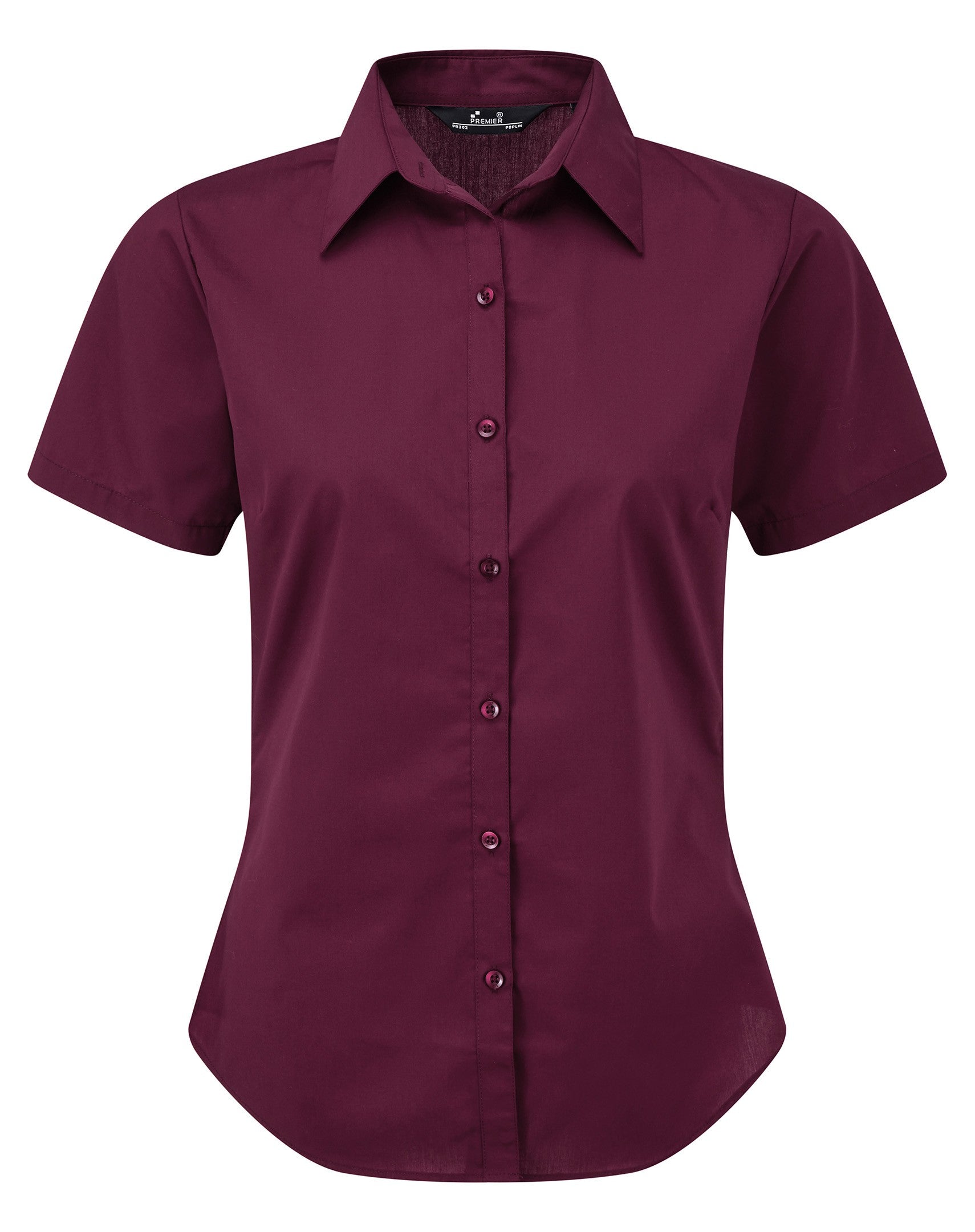 Ladies Poplin Short Sleeve Blouse | AUBERGINE