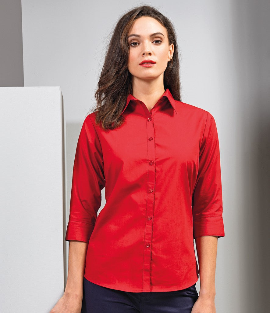 Ladies 3/4 Sleeve Poplin Blouse | WHITE