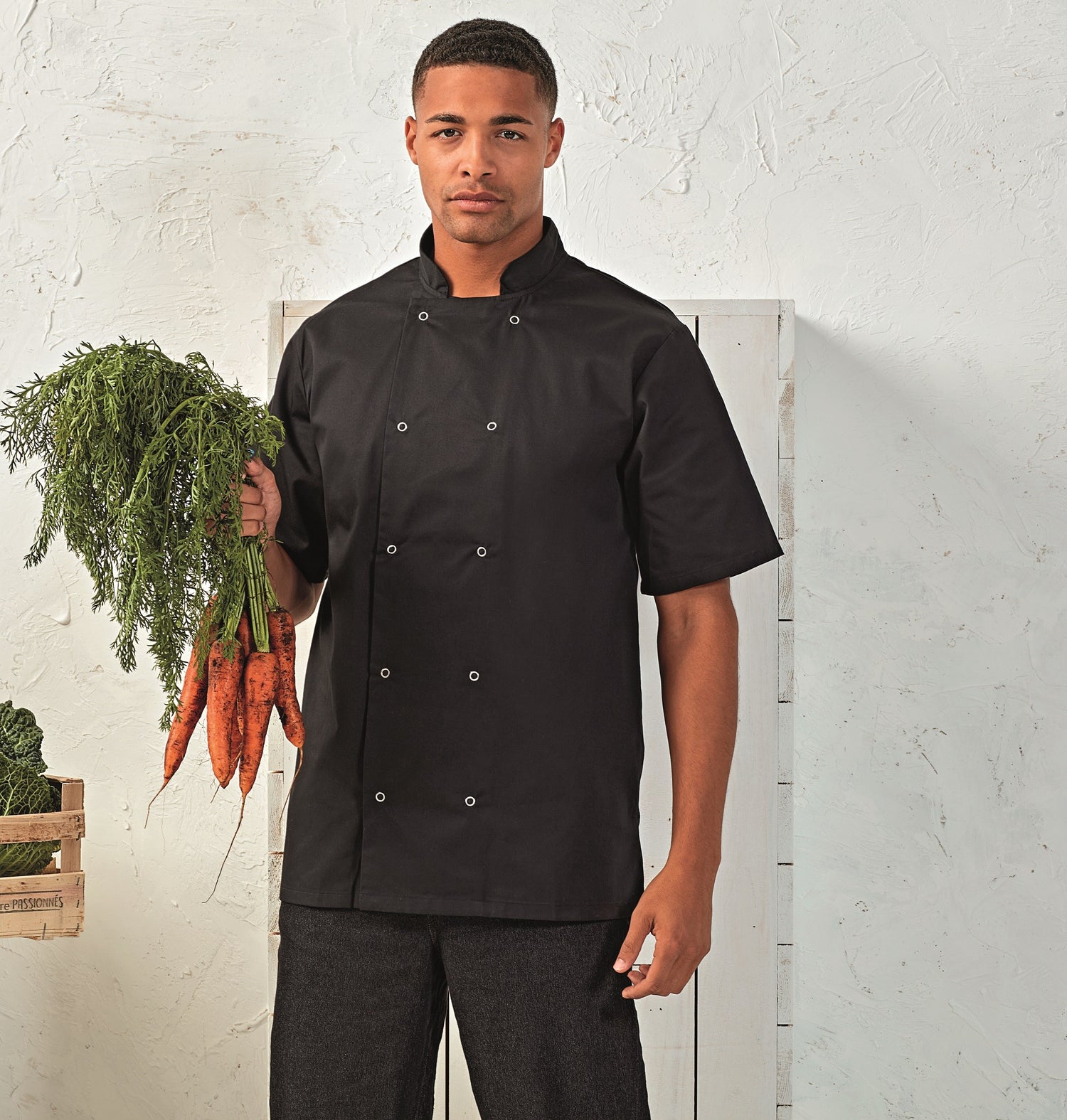 Studded Front Short Sleeve Chef's Jacket | WHITE