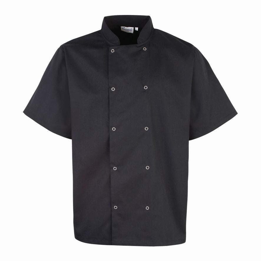 Studded Front Short Sleeve Chef's Jacket | BLACK