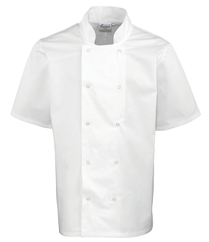 Studded Front Short Sleeve Chef's Jacket | WHITE