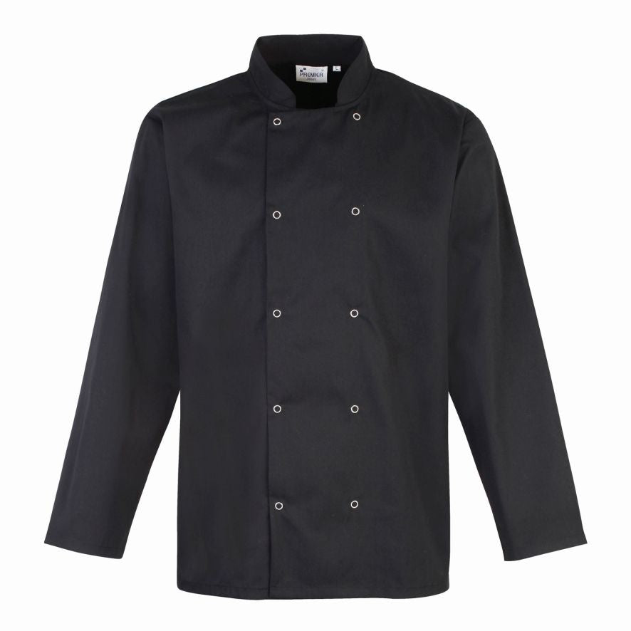 Studded Front Long Sleeve Chef's Jacket | BLACK