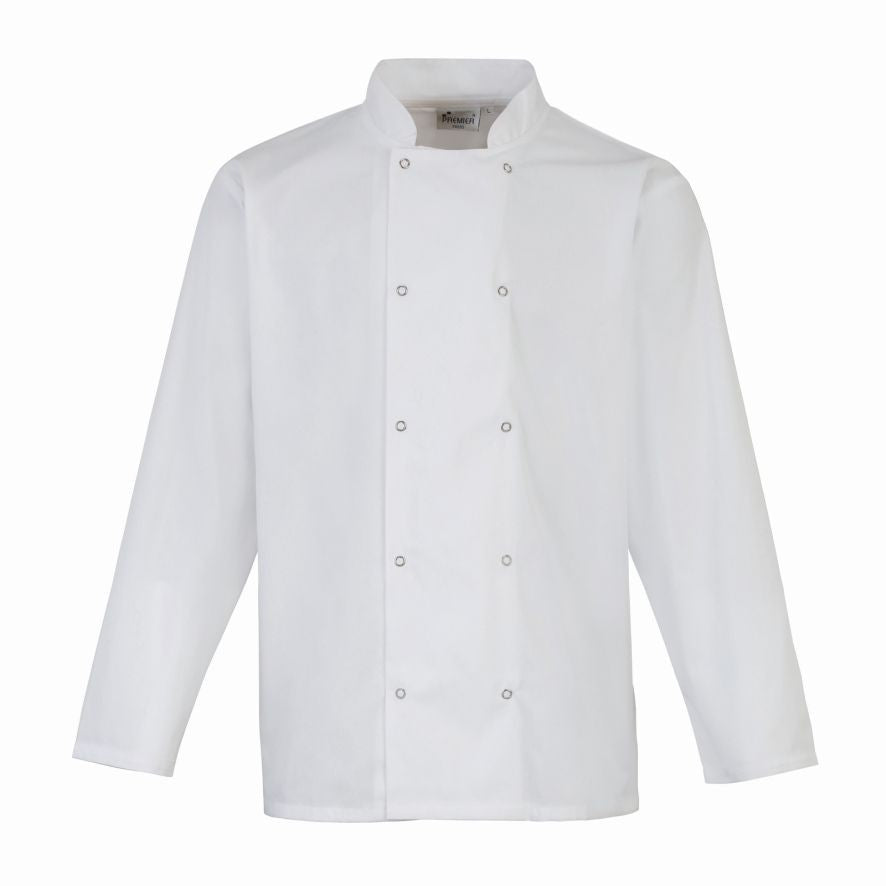 Studded Front Long Sleeve Chef's Jacket | WHITE
