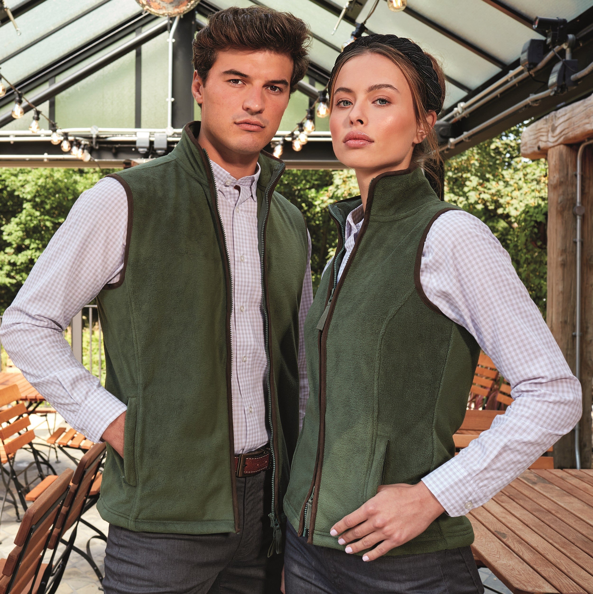 Artisan Fleece Gilet | MOSS GREEN/BROWN