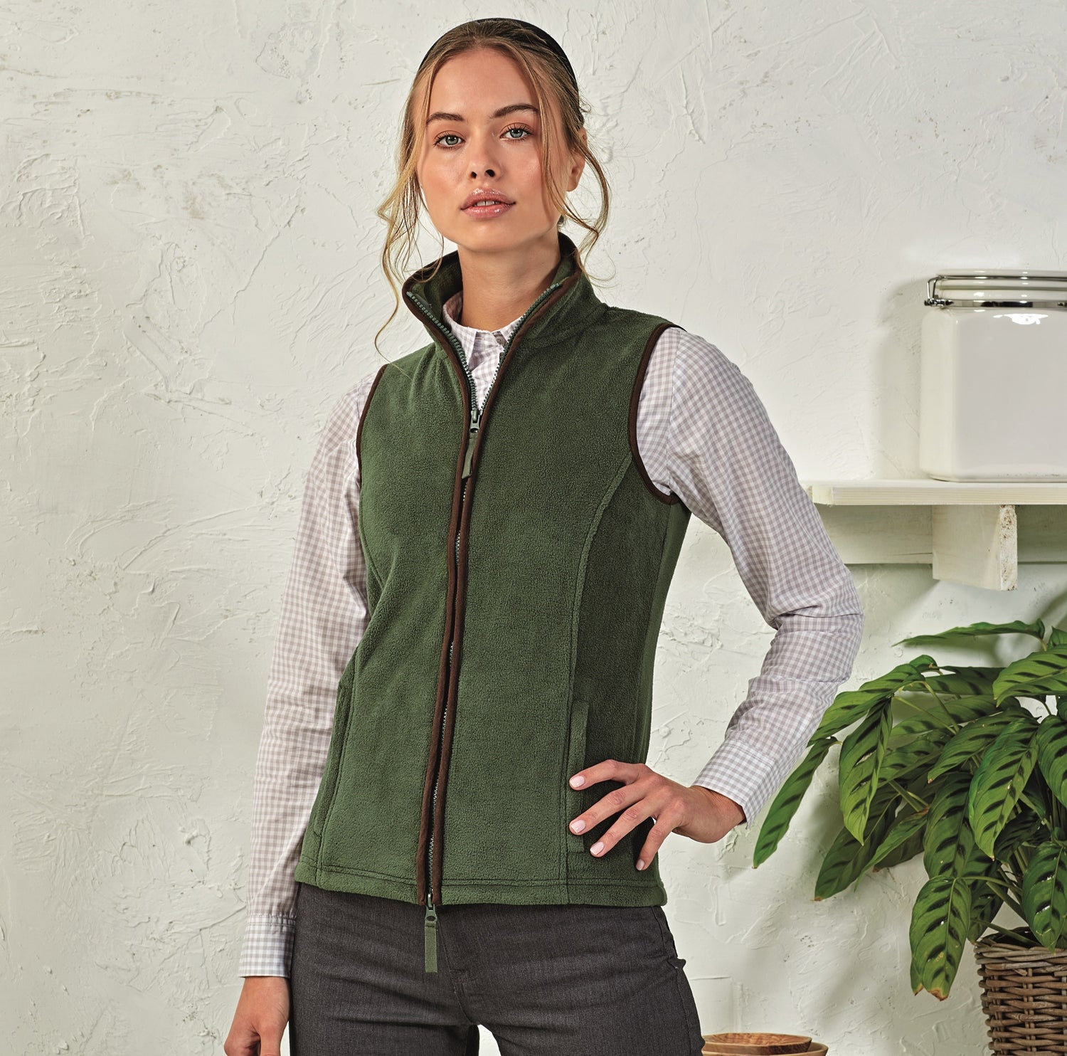 Ladies Artisan Fleece Gilet | BURGUNDY/BROWN