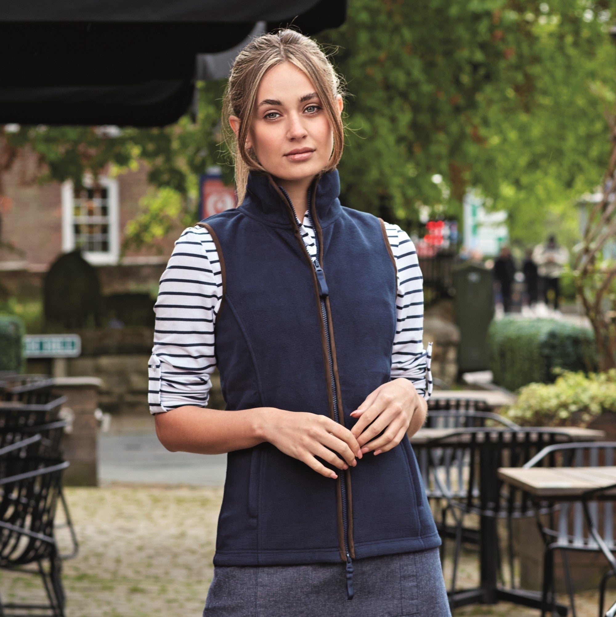 Ladies Artisan Fleece Gilet | MOSS GREEN/BROWN