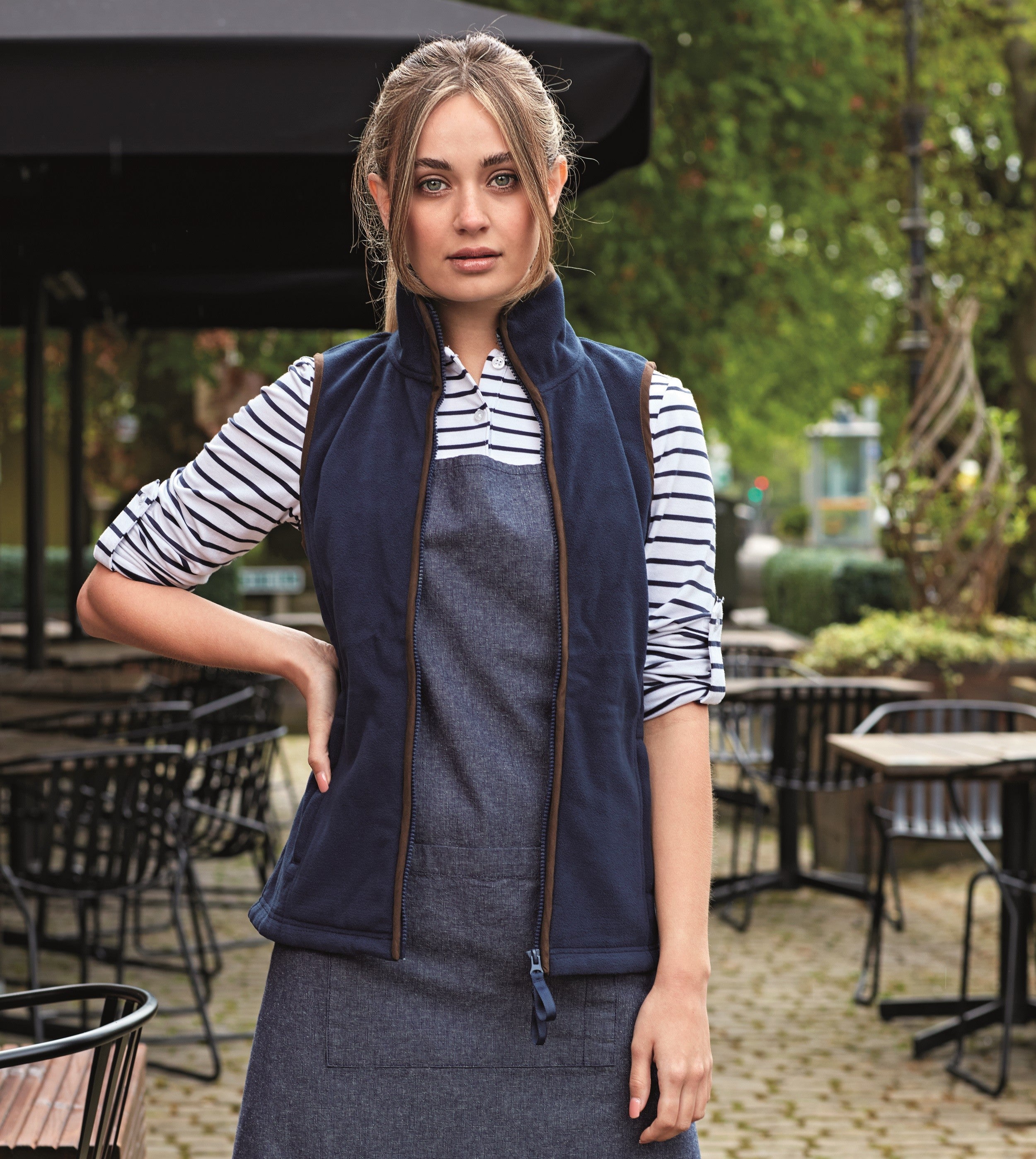 Ladies Artisan Fleece Gilet | NAVY/BROWN