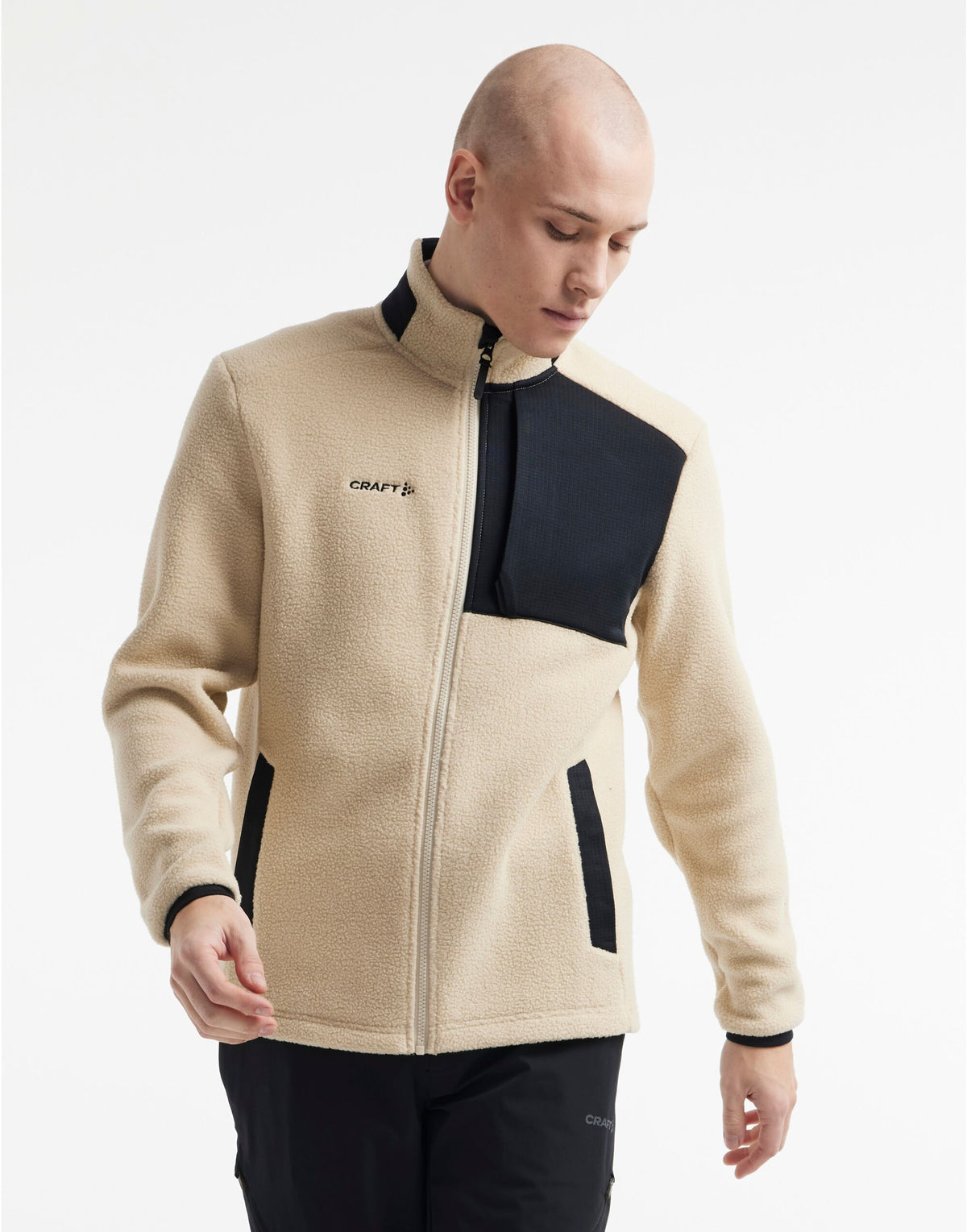 Mens ADV Explore Pile Fleece Jacket | ECRU/BLACK