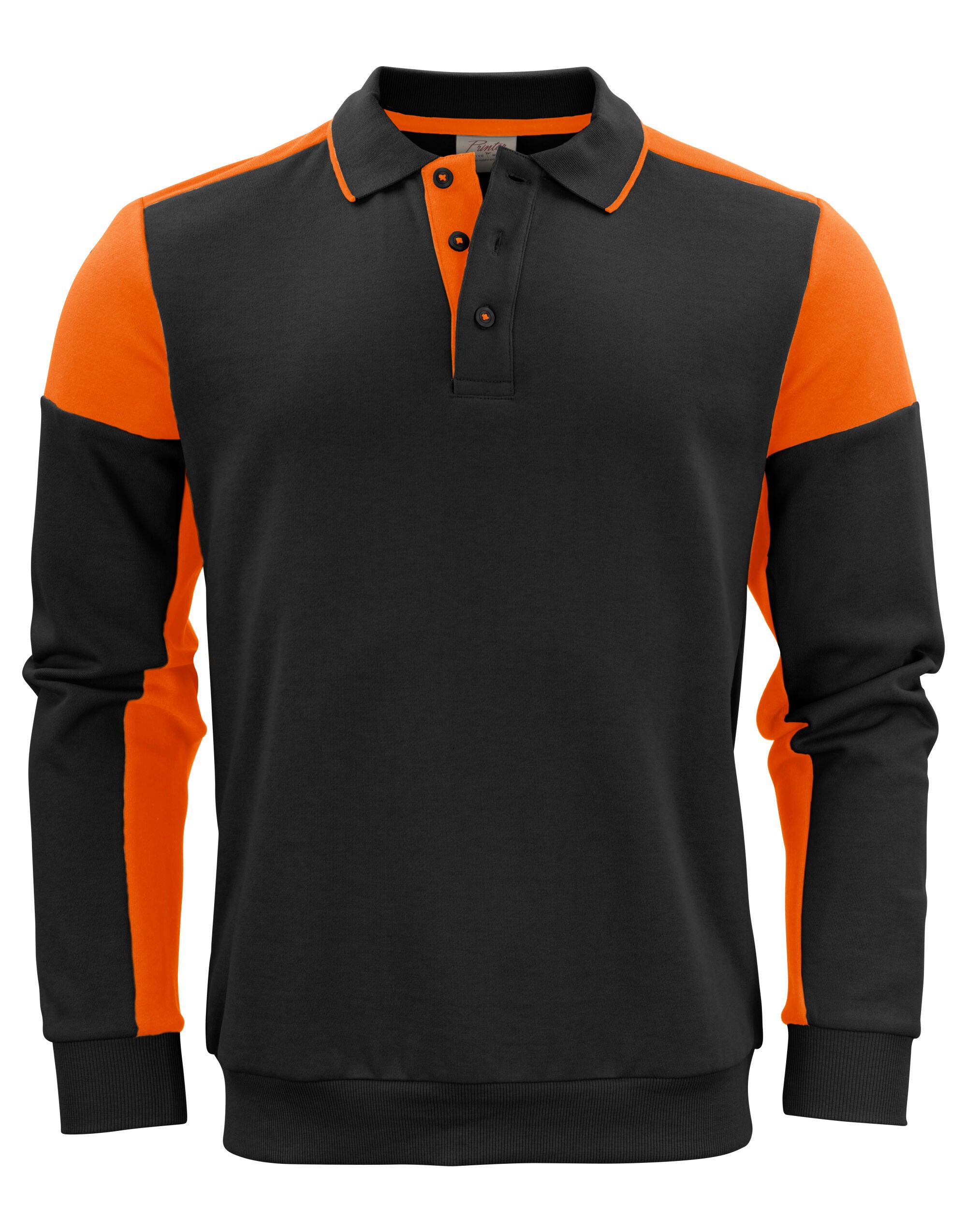 Two Tone Long Sleeve Polo Sweatshirt | BLACK/ORANGE