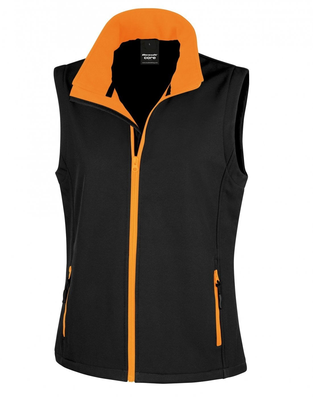 Women's Printable Softshell Bodywarmer | BLACK/ORANGE
