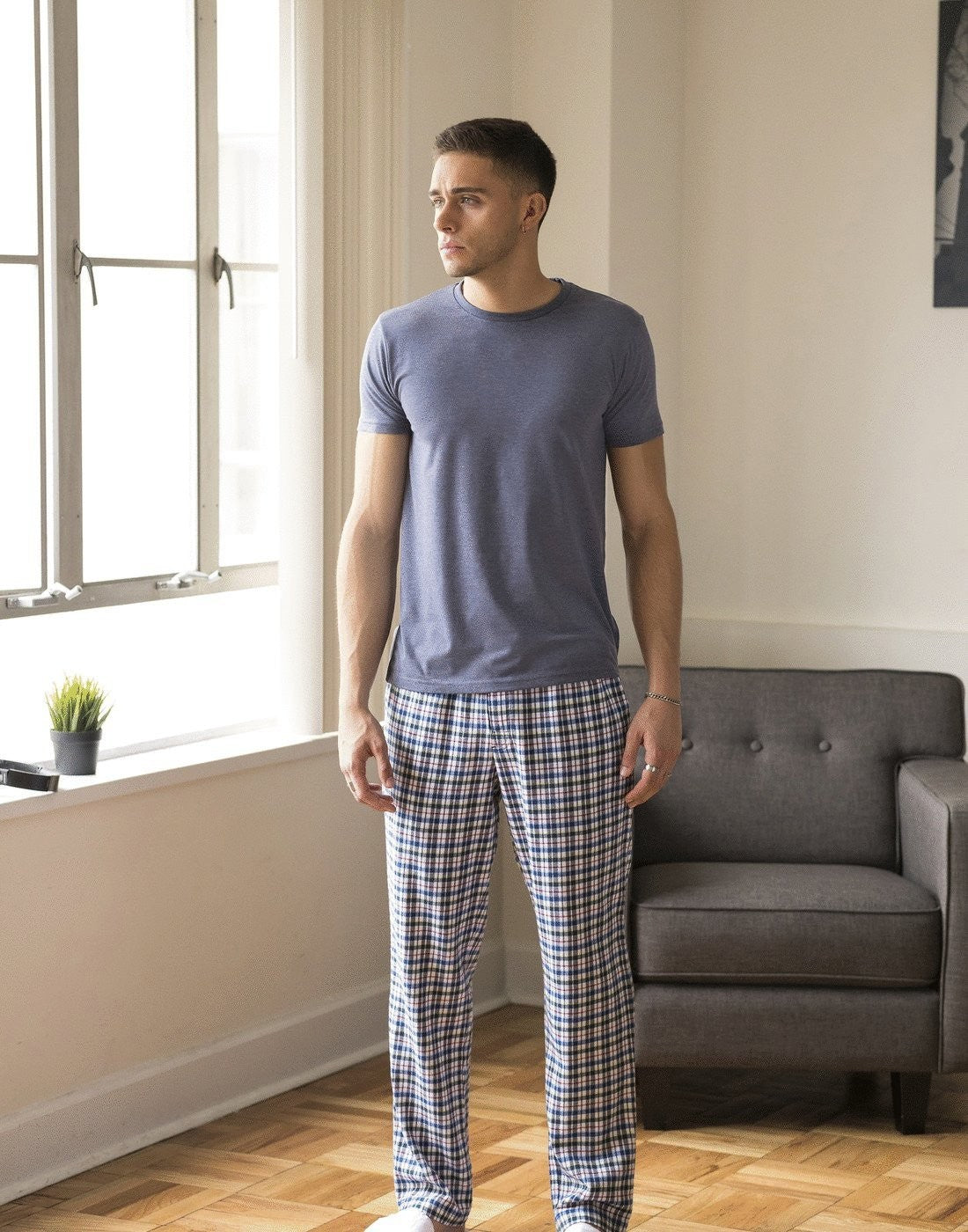 Mens Tartan Lounge Pants | RED/NAVY