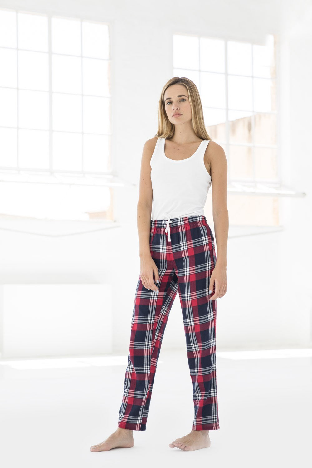 Ladies Tartan Lounge Pants | WHITE/PINK