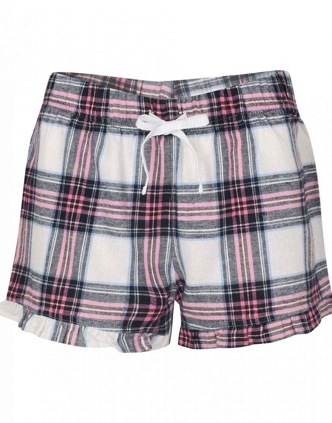 Ladies Tartan Frill Shorts | WHITE/PINK