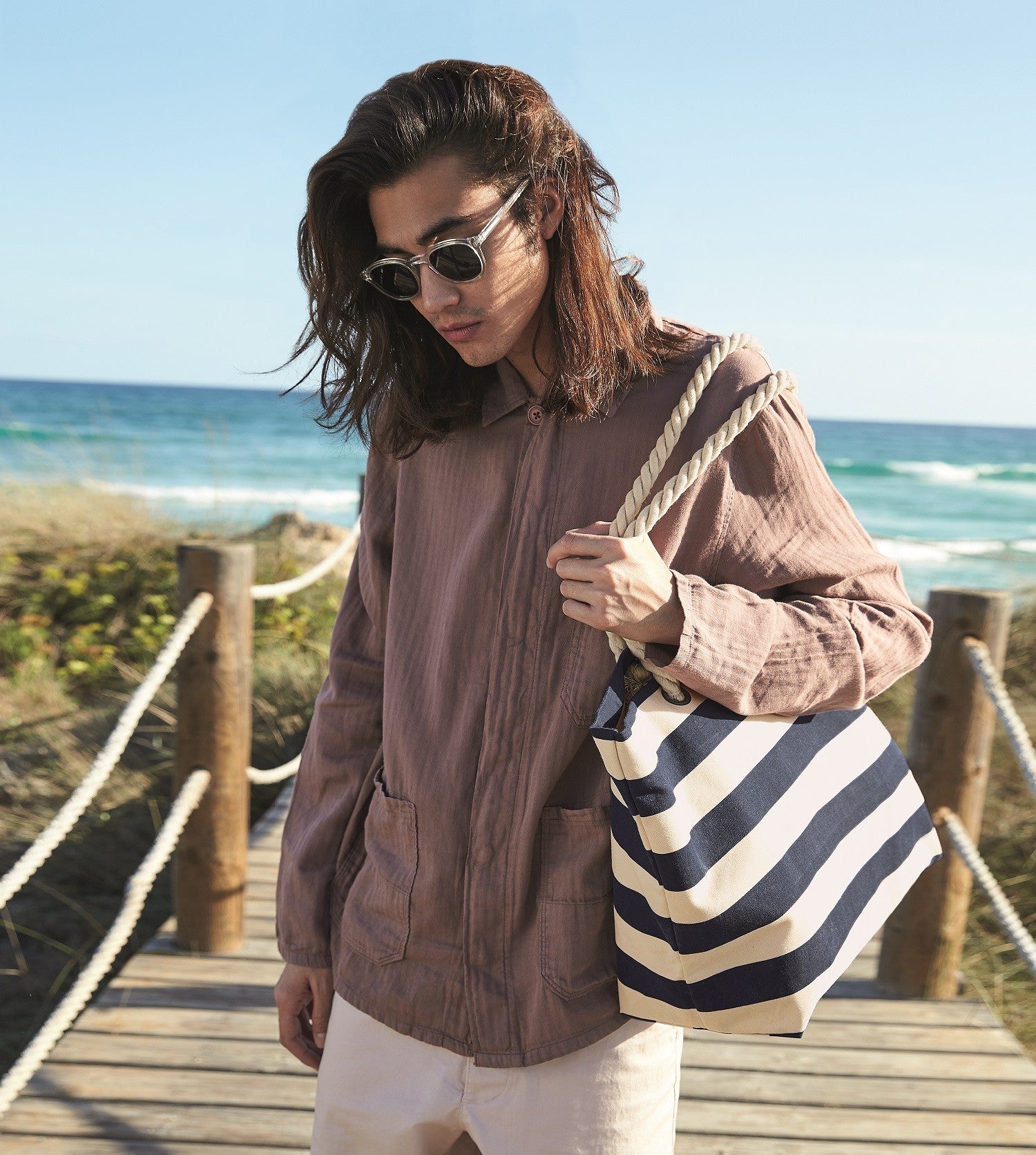 Nautical Beach Bag | NATURAL/NAVY