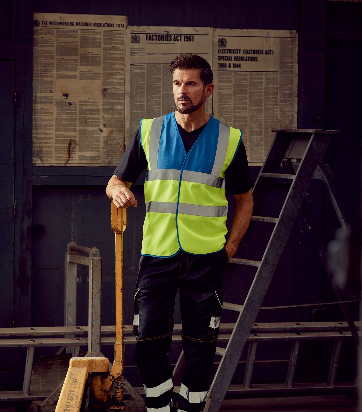 Hi-Vis Two Band And Braces Waistcoat | GREEN YOKE/YELLOW