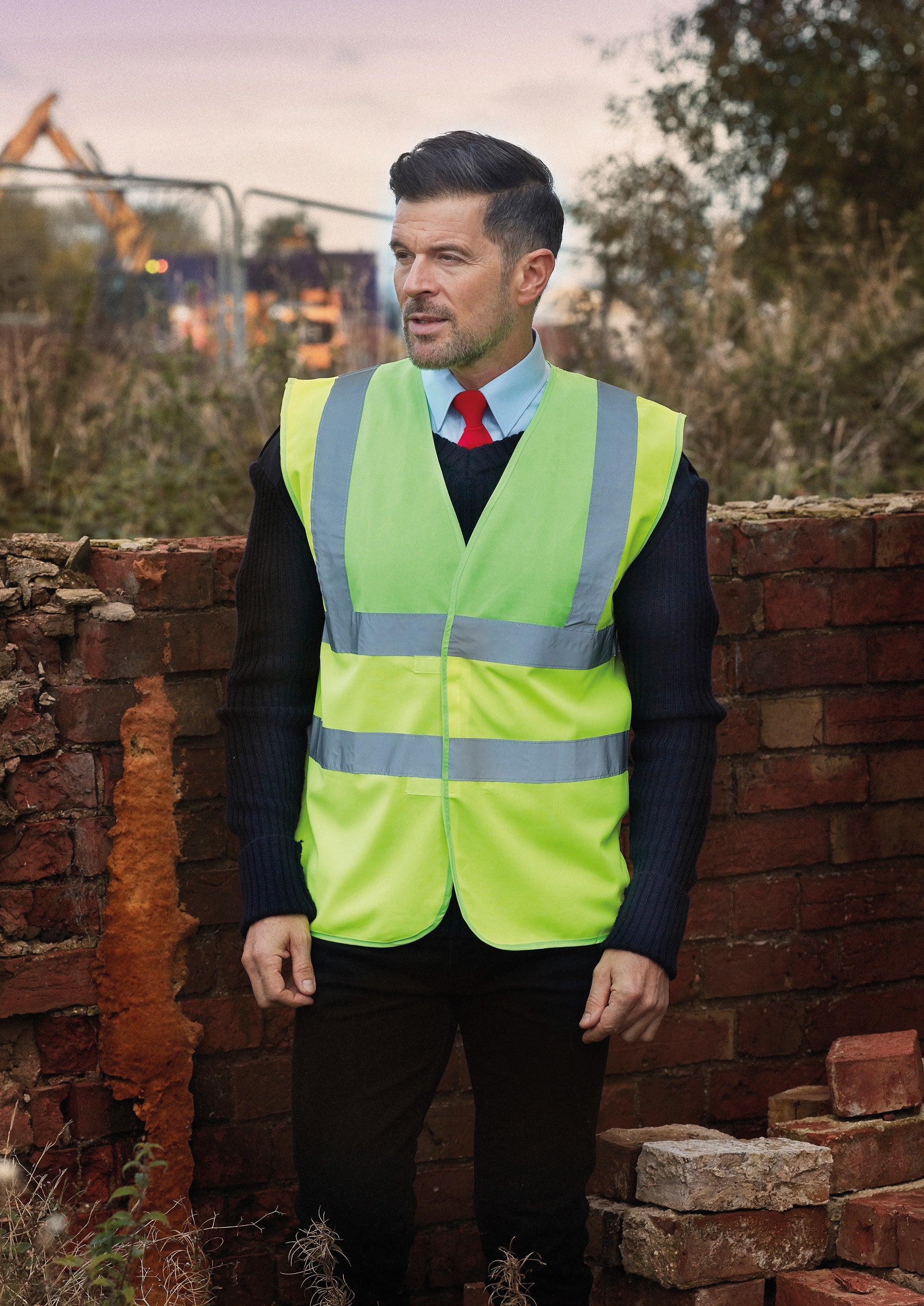 Hi-Vis Two Band And Braces Waistcoat | NAVY YOKE/YELLOW