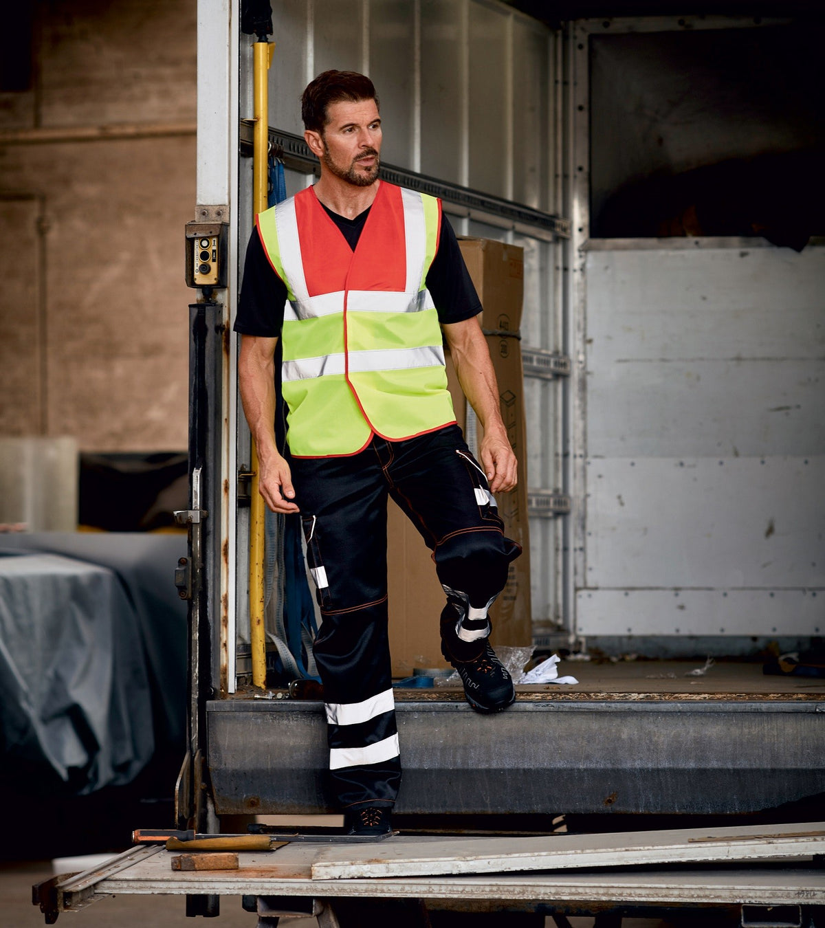 Hi-Vis Two Band And Braces Waistcoat | GREEN YOKE/YELLOW
