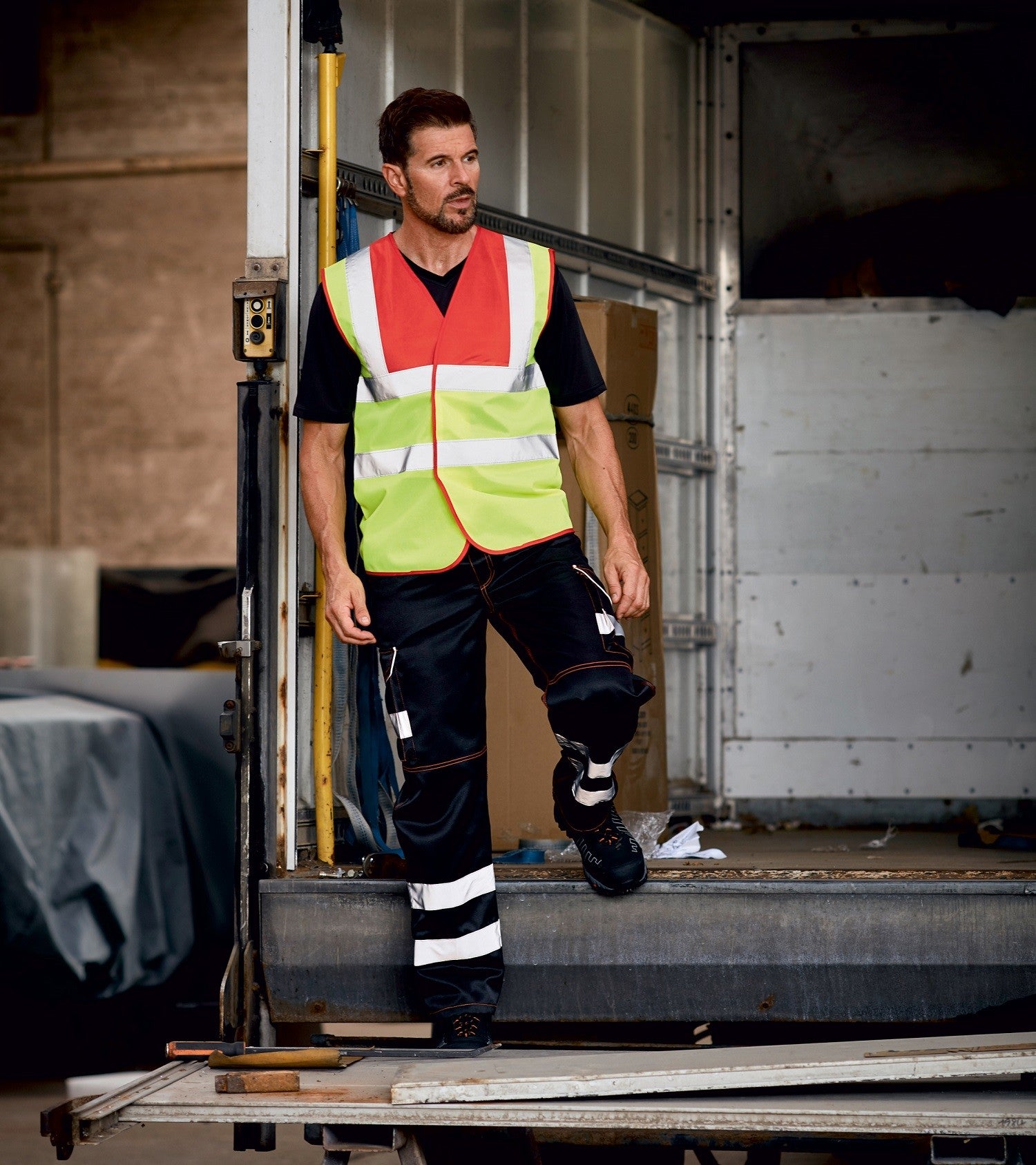 Hi-Vis Two Band And Braces Waistcoat | GREEN YOKE/YELLOW