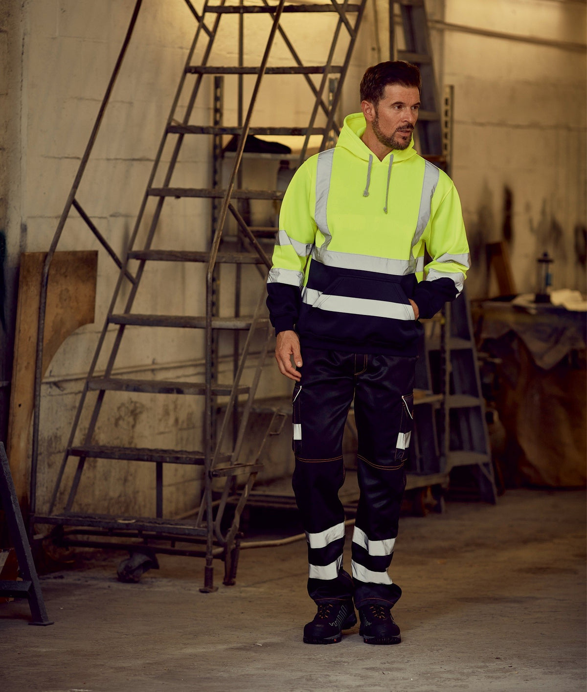 Hi-Vis Pull Over Hoodie | ORANGE/NAVY