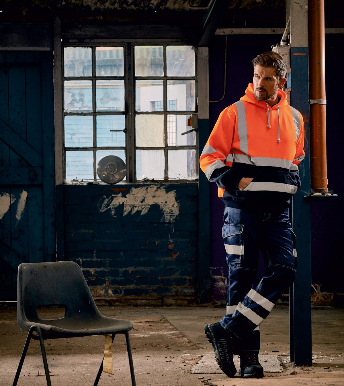 Hi-Vis Pull Over Hoodie | ORANGE/NAVY