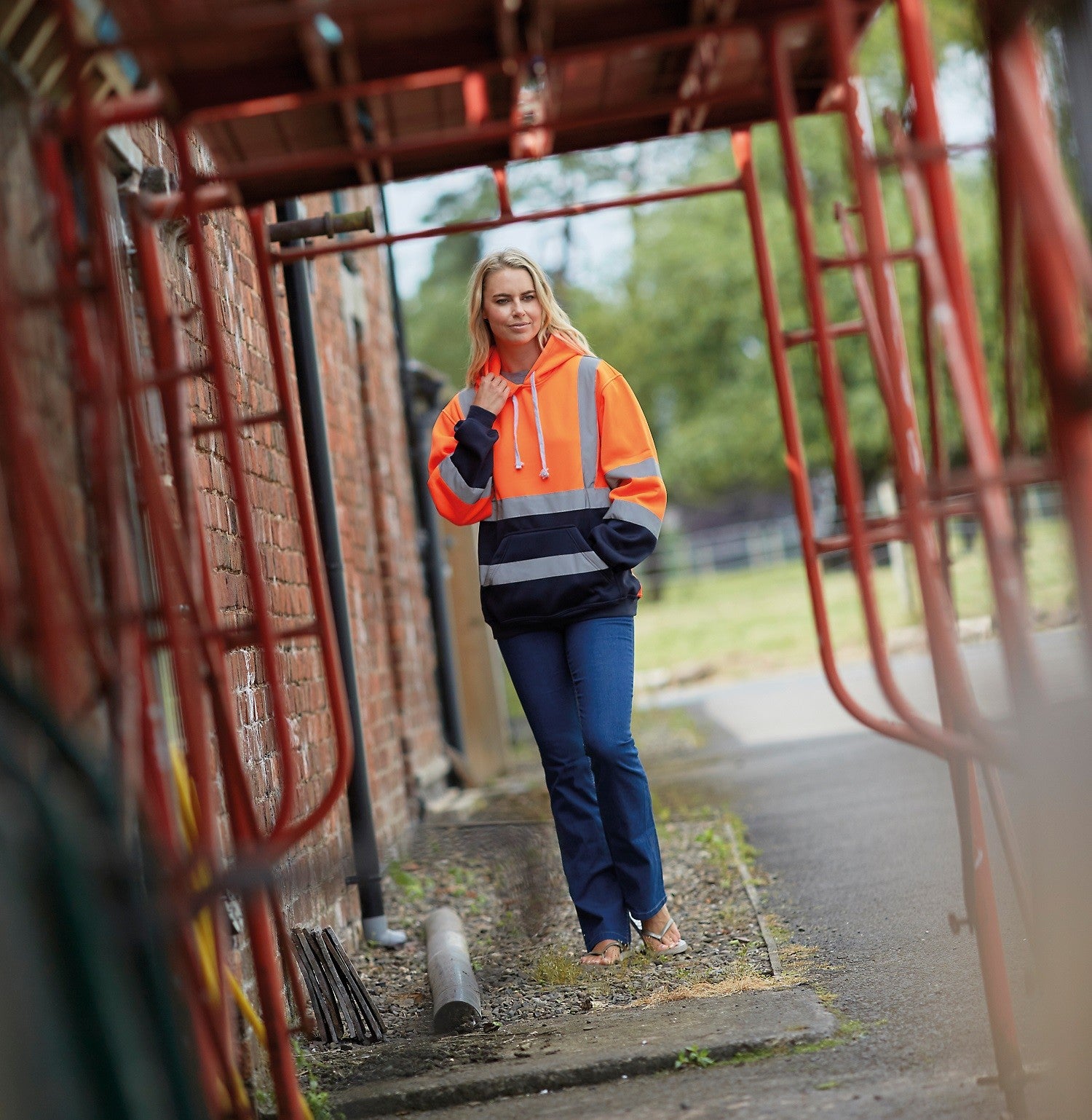 Hi-Vis Pull Over Hoodie | ORANGE/NAVY