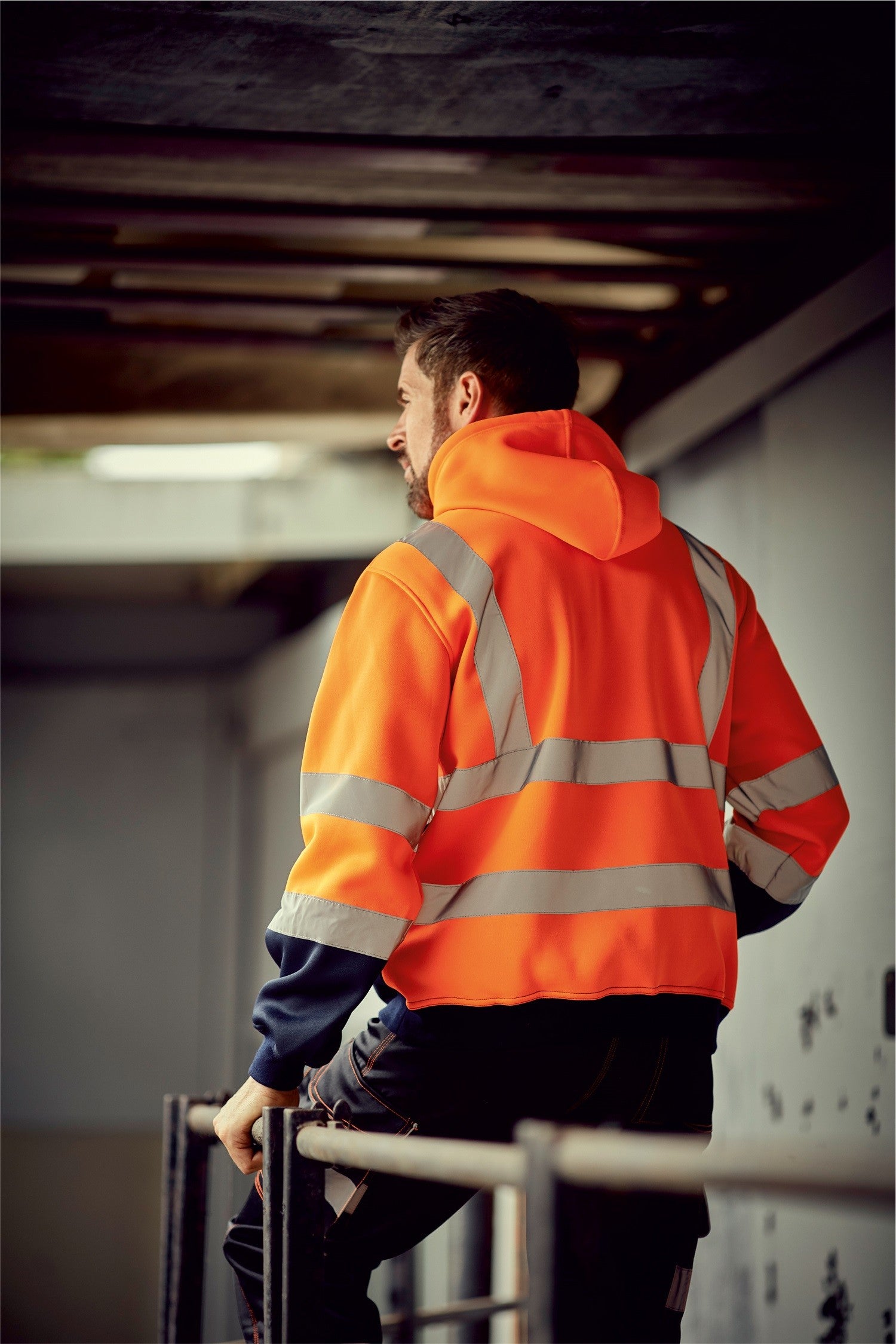 Hi-Vis Pull Over Hoodie | ORANGE/NAVY